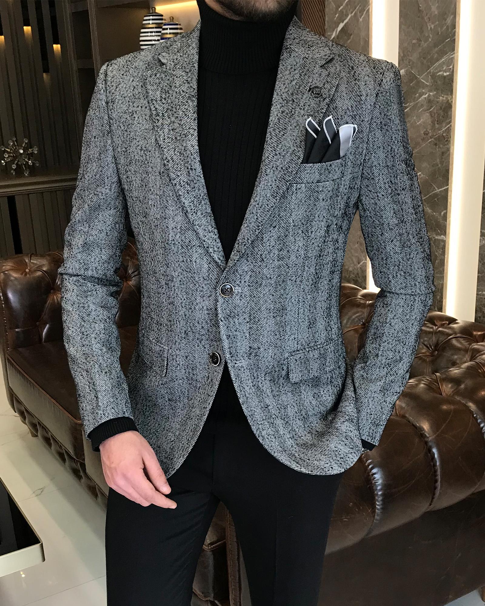 Italian Style Mono Collar Single Jacket Black T8564