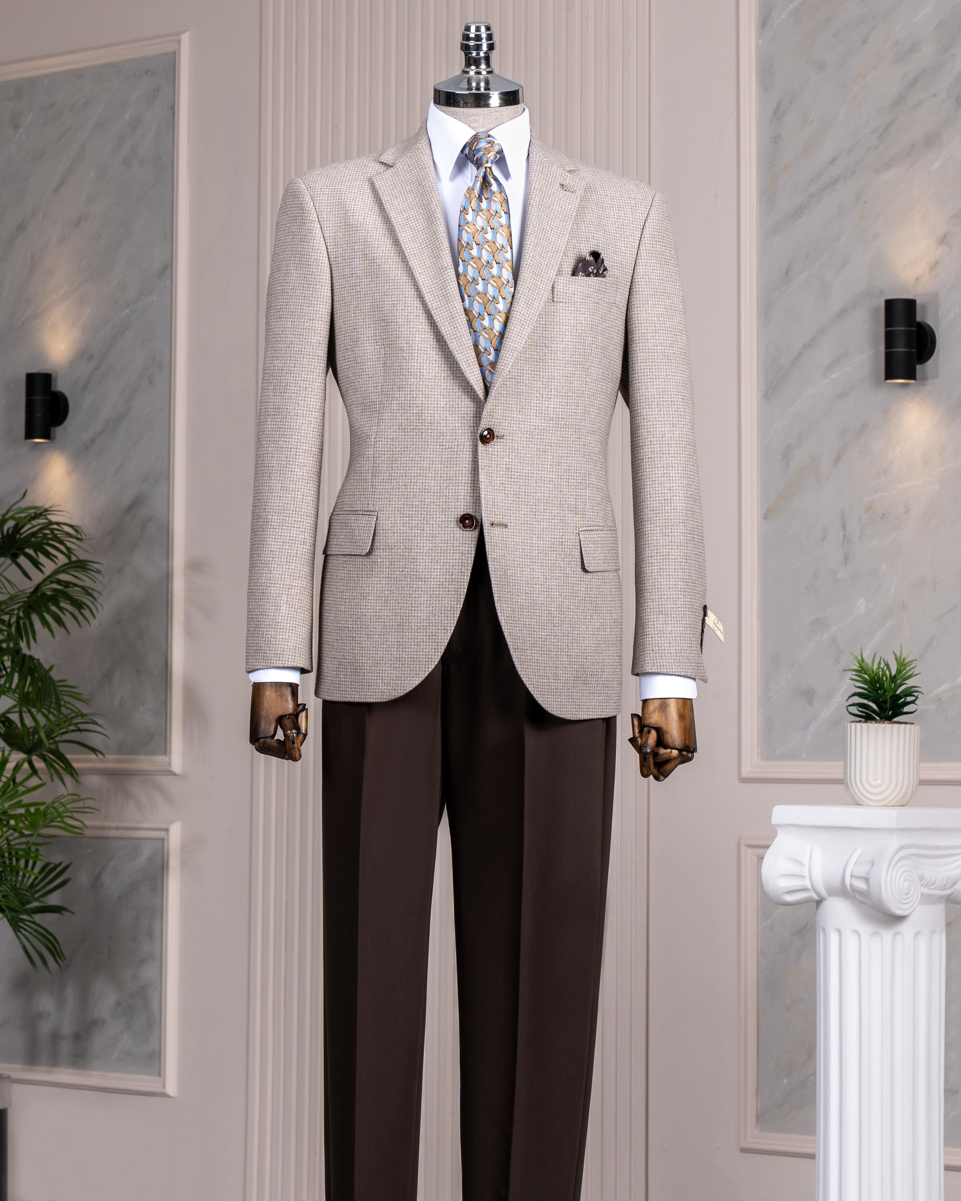 Italian style slim fit 4 drop mono collar men's single jacket beige T13535