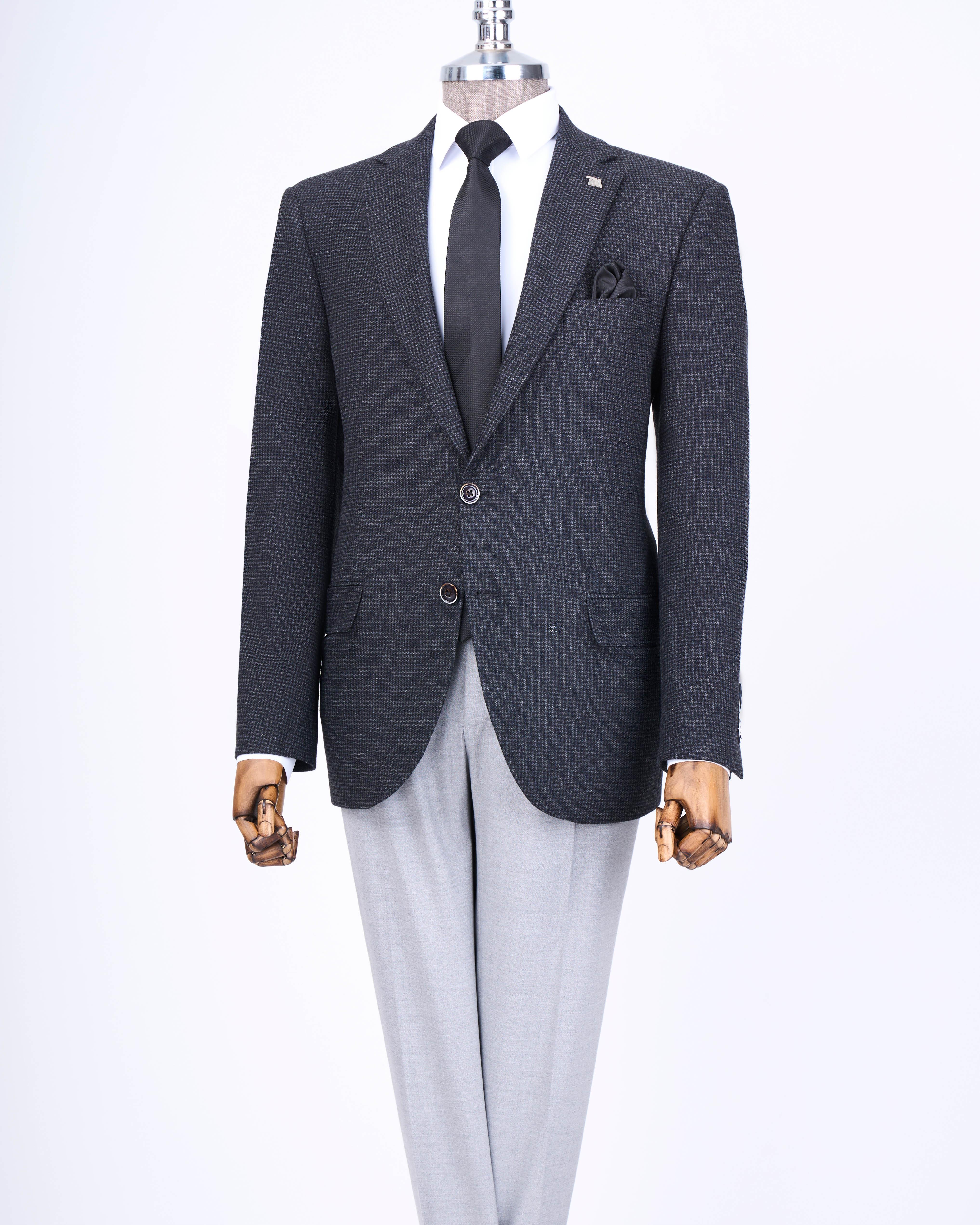 İtalyan stil slim fit 4 drop mono yaka erkek tek ceket antrasit T13536