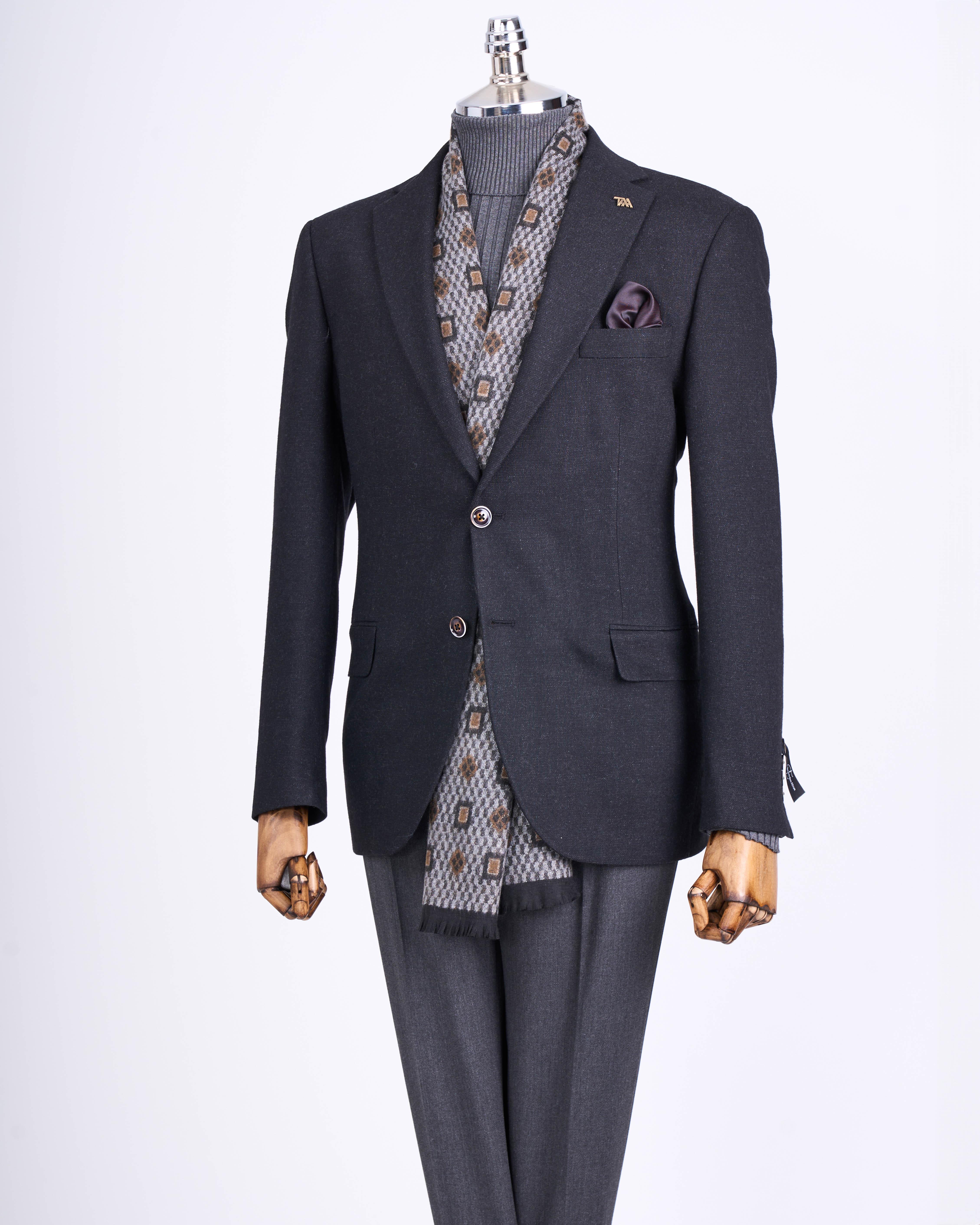 İtalyan stil slim fit 4 drop  mono yaka erkek tek ceket siyah T13485