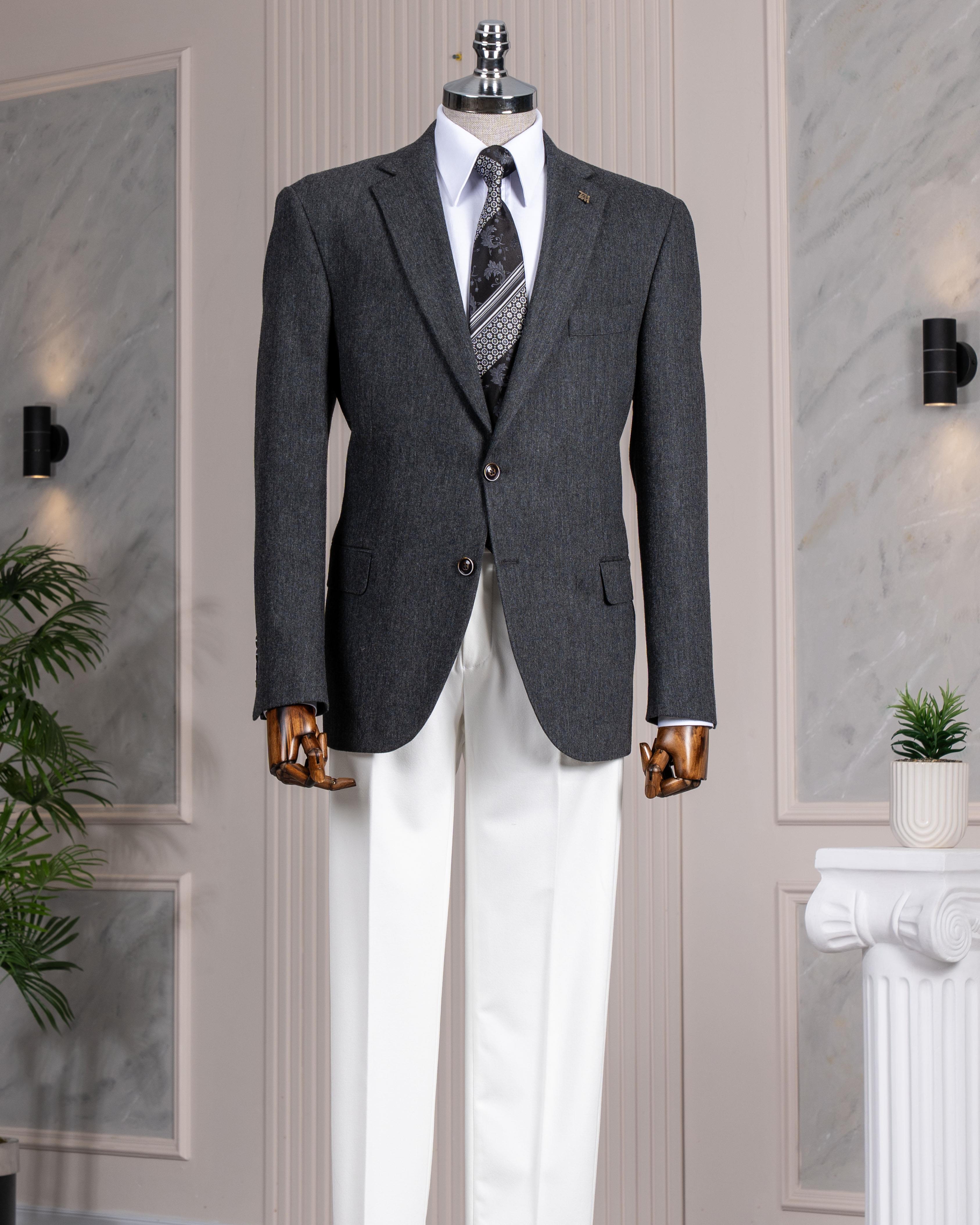 İtalyan stil slim fit 4 drop mono yaka erkek tek ceket lacivert T13509