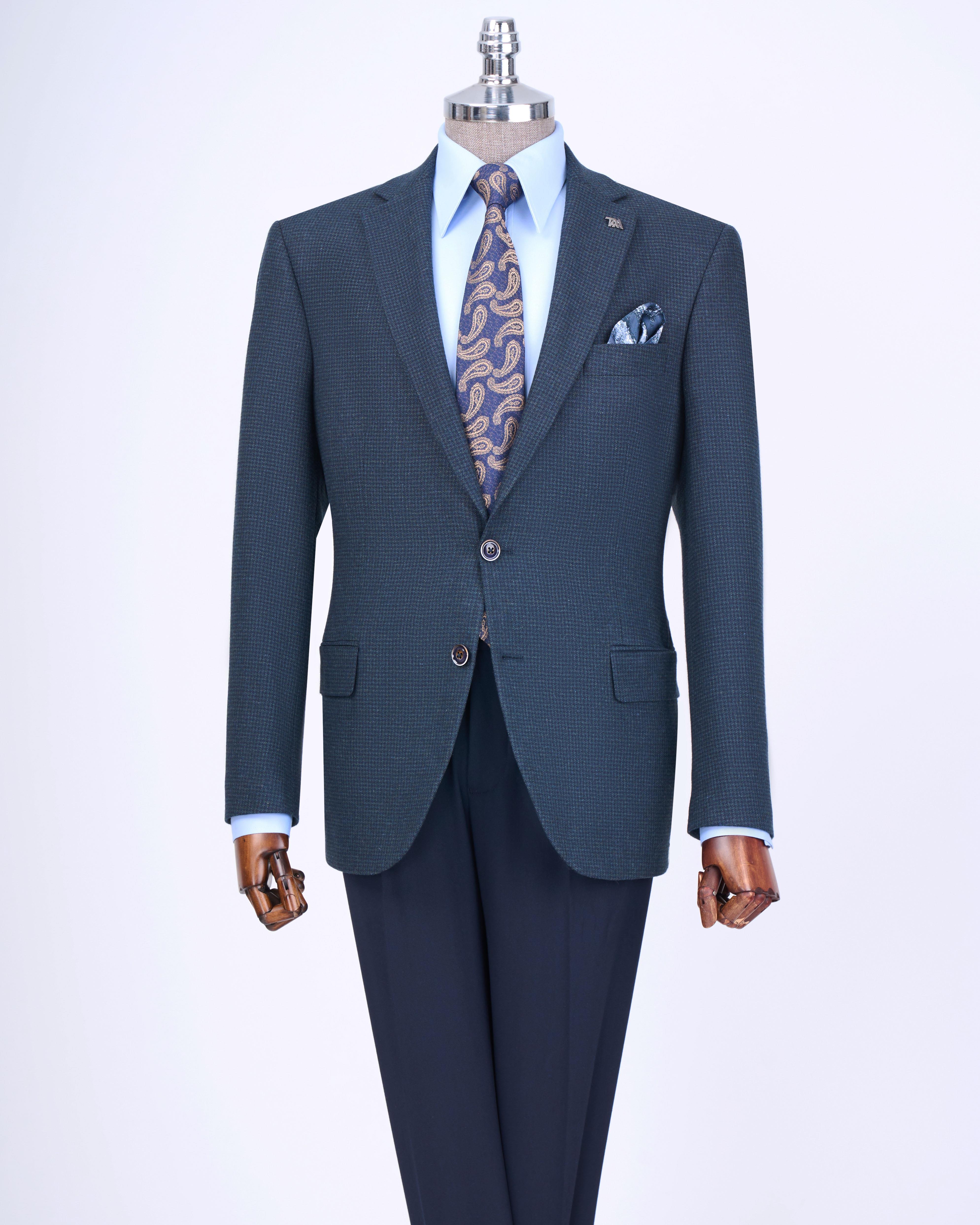 İtalyan stil slim fit 4 drop mono yaka erkek tek ceket yeşil T13533