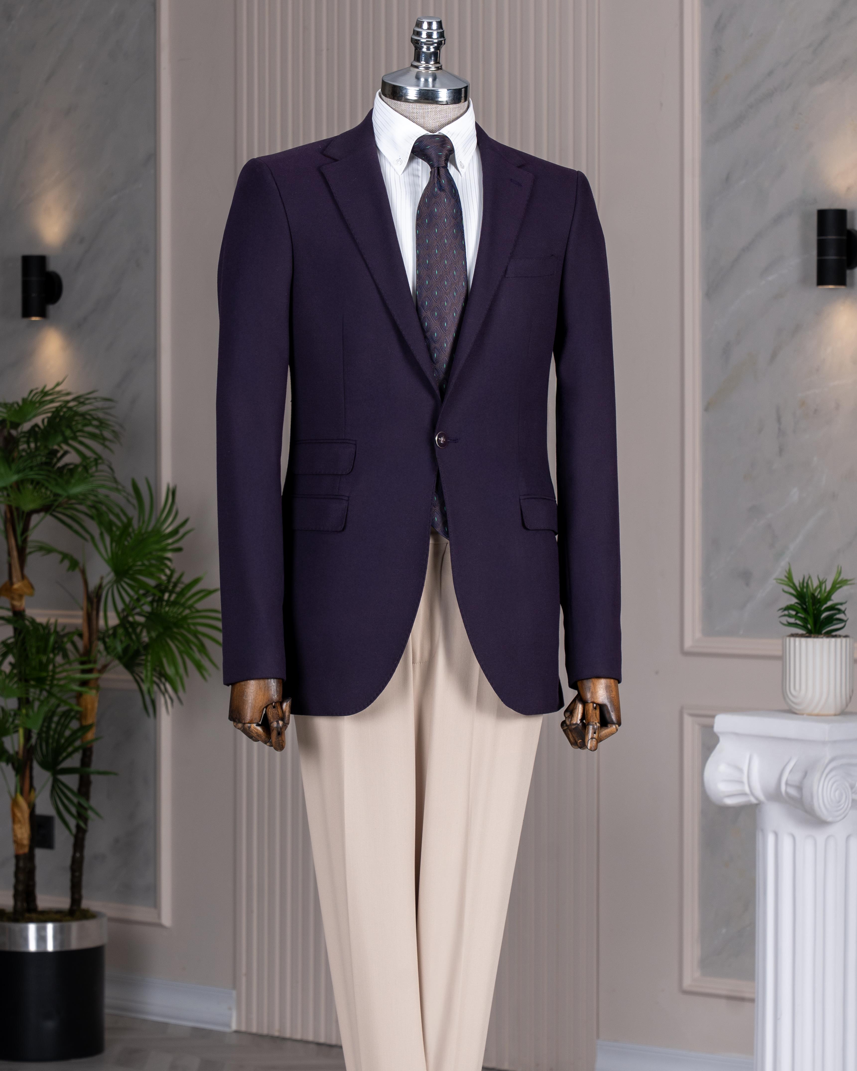 İtalyan stil slim fit 8 drop mono yaka erkek ceket mor T10772