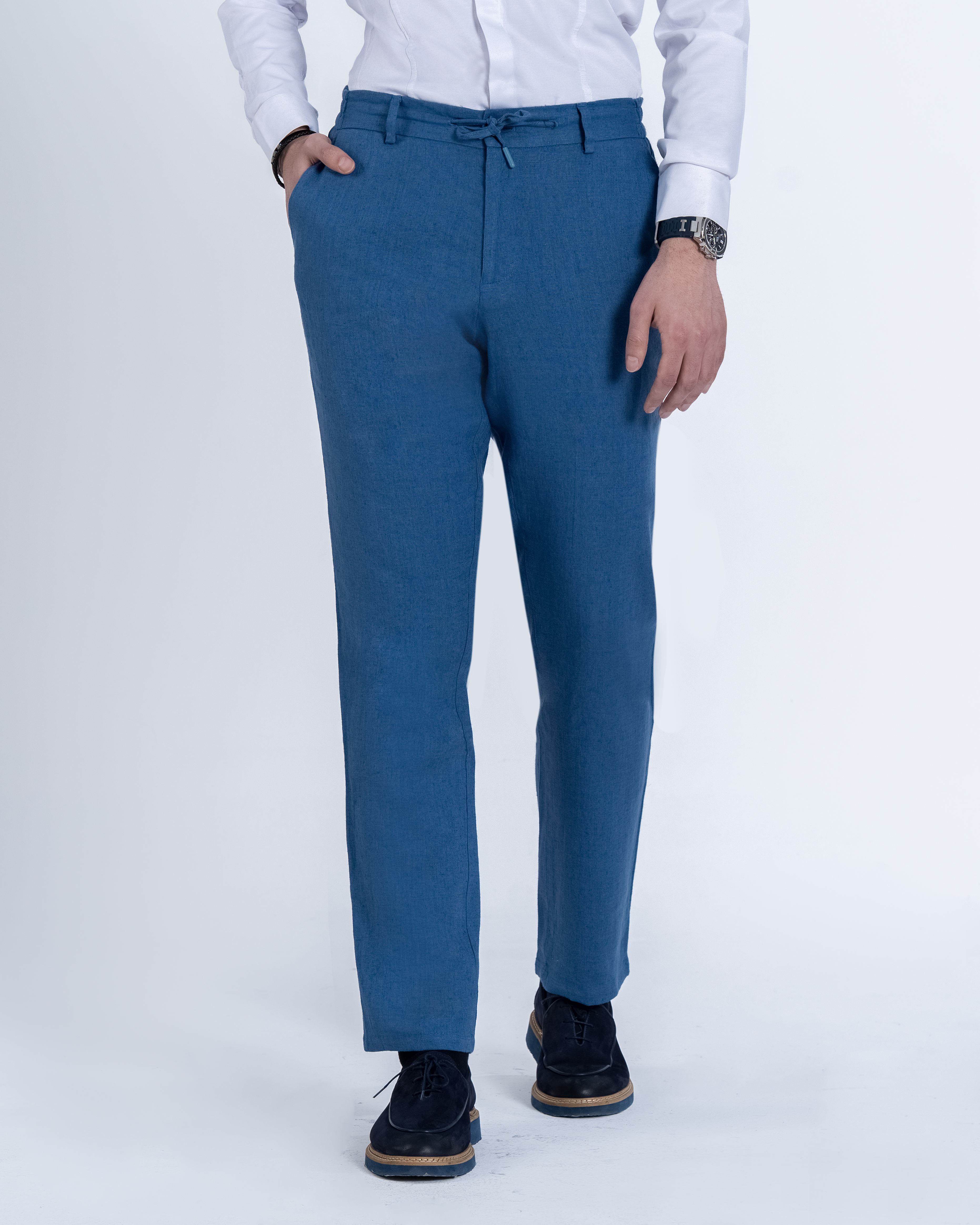 İtalyan stil slim fit bel detaylı erkek pantolon indigo T14064