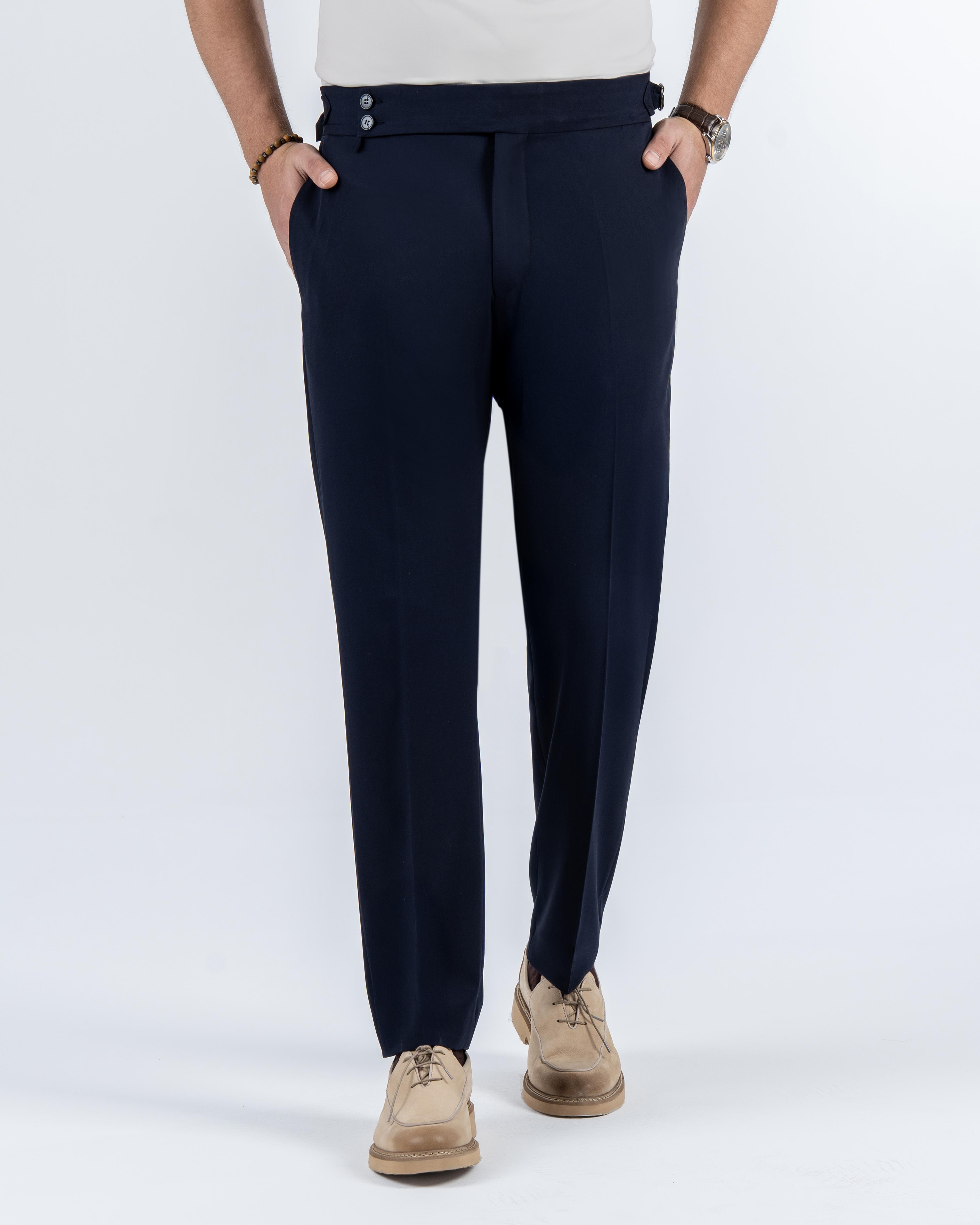 İtalyan stil slim fit bel detaylı erkek pantolon lacivert T14301