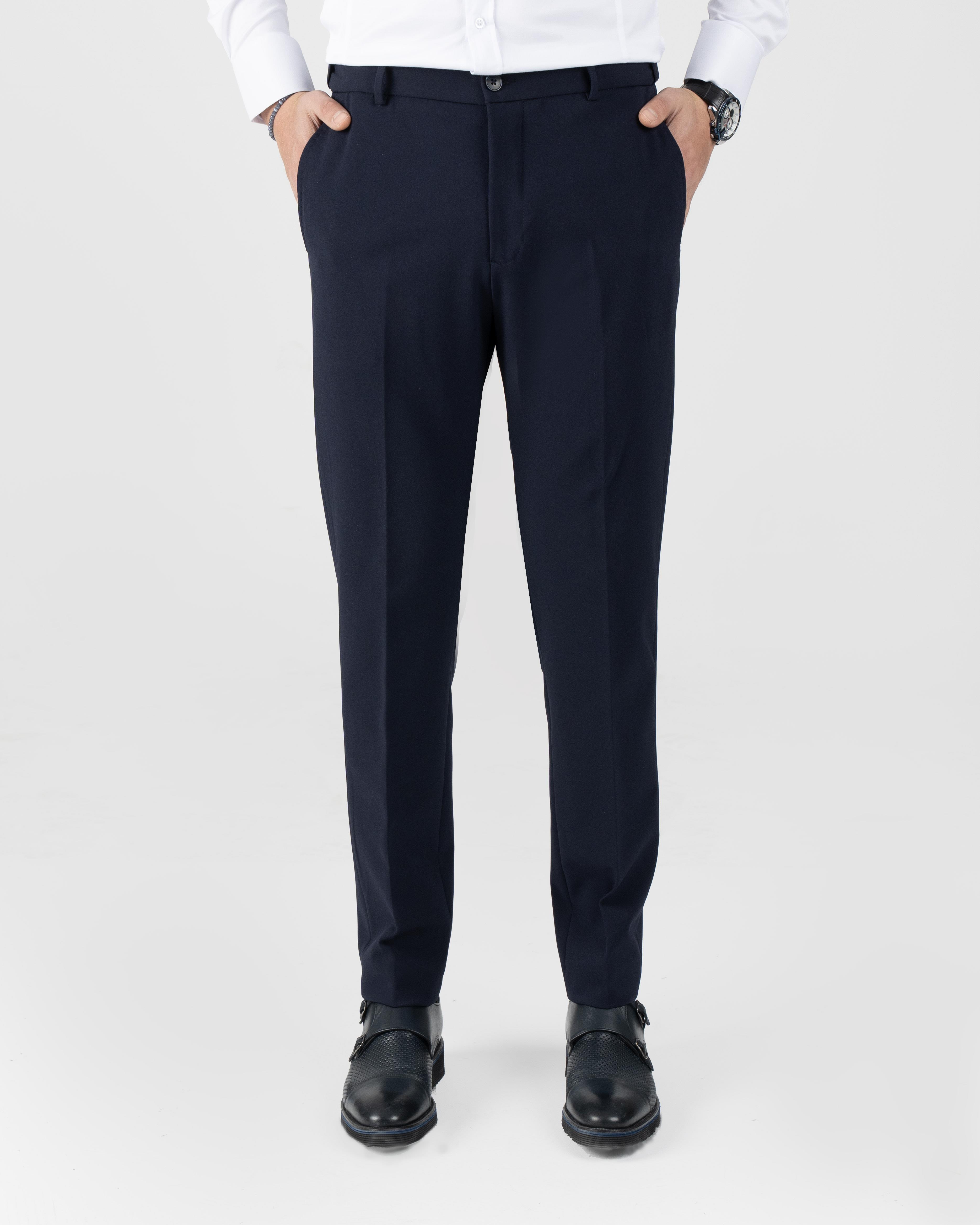 İtalyan stil slim fit bel detaylı erkek pantolon lacivert T13950