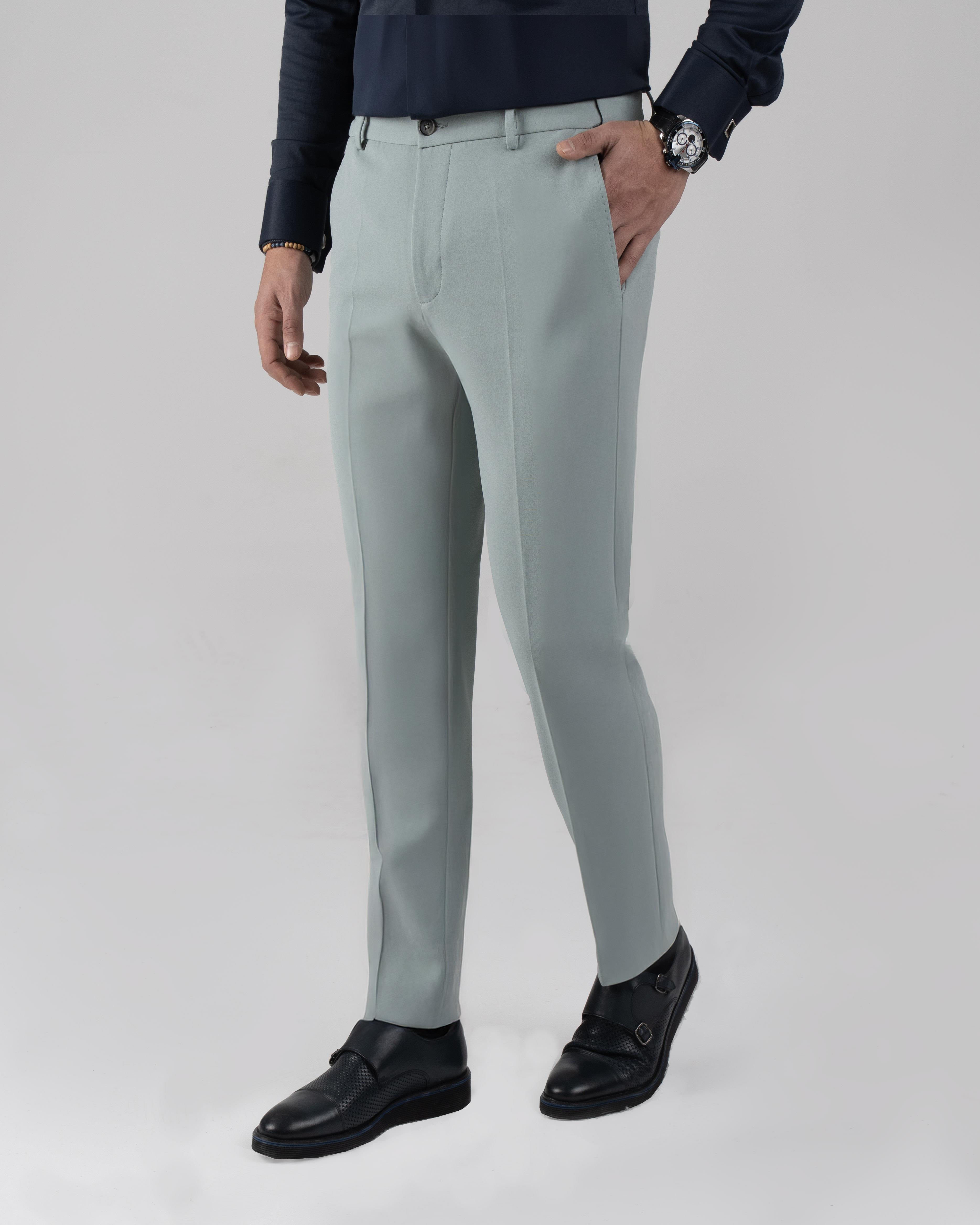 İtalyan stil slim fit bel detaylı erkek pantolon yeşil T13952