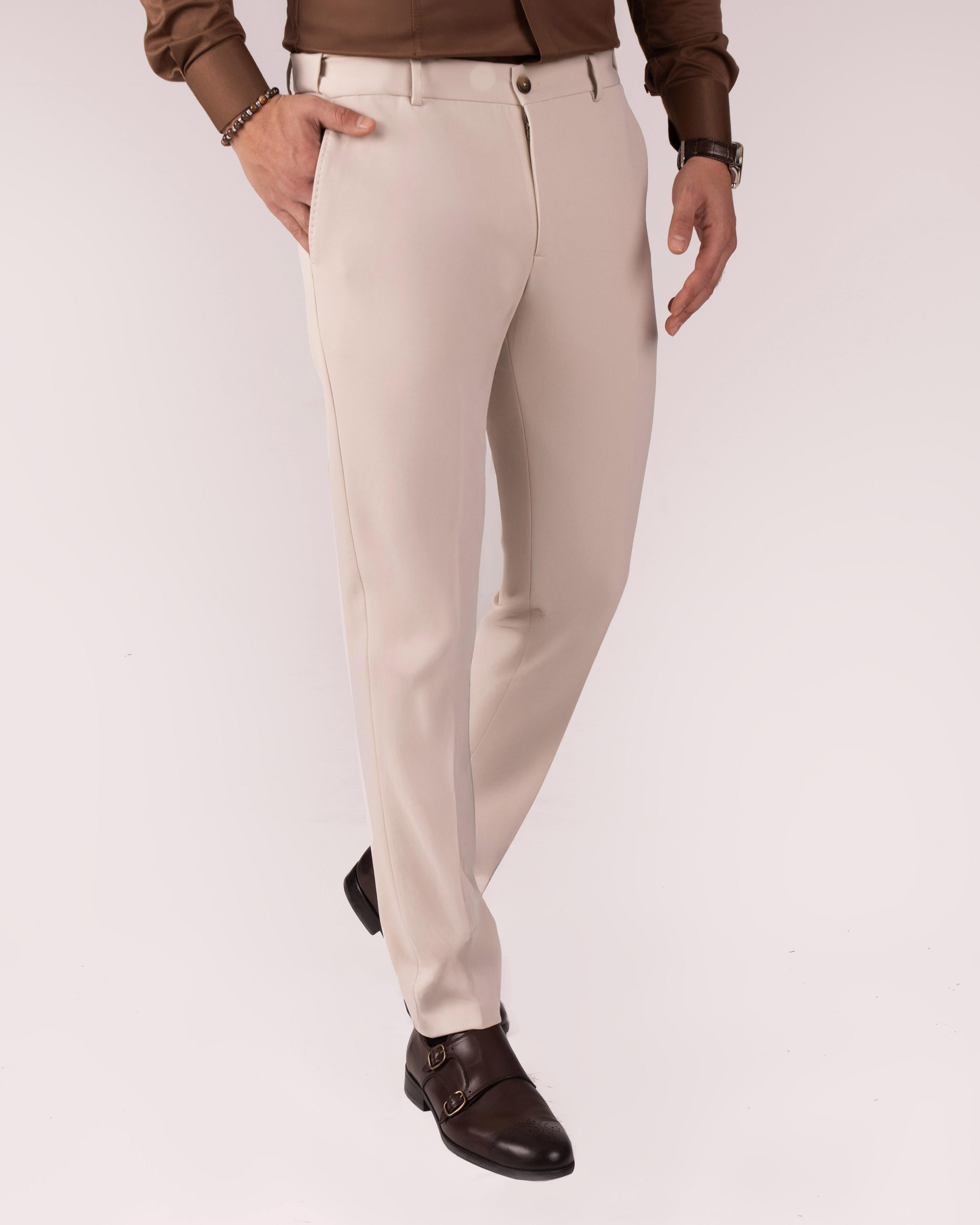 İtalyan stil slim fit bel detaylı erkek pantolon bej T13951