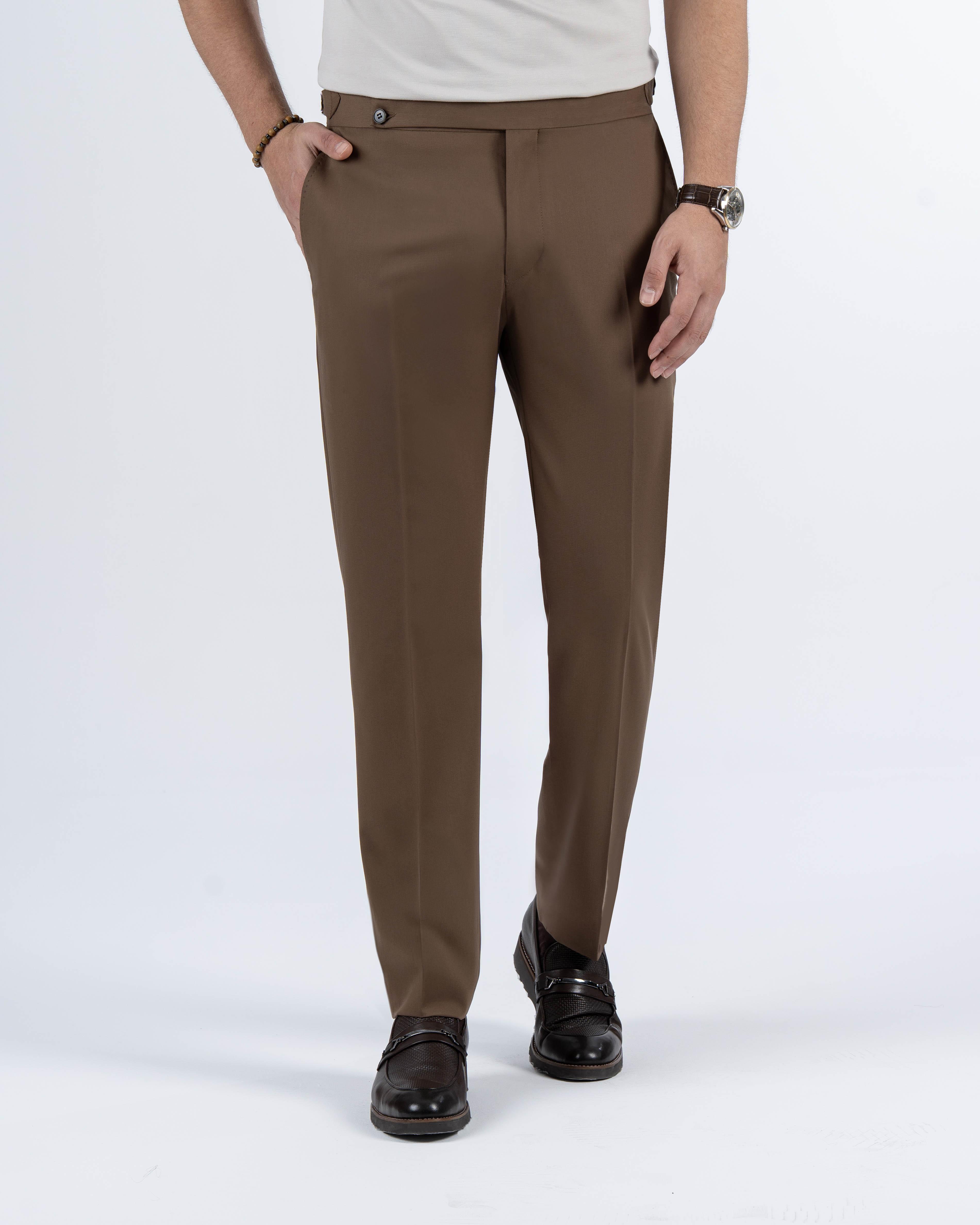 İtalyan stil slim fit bel detaylı erkek pantolon kahverengi T14302