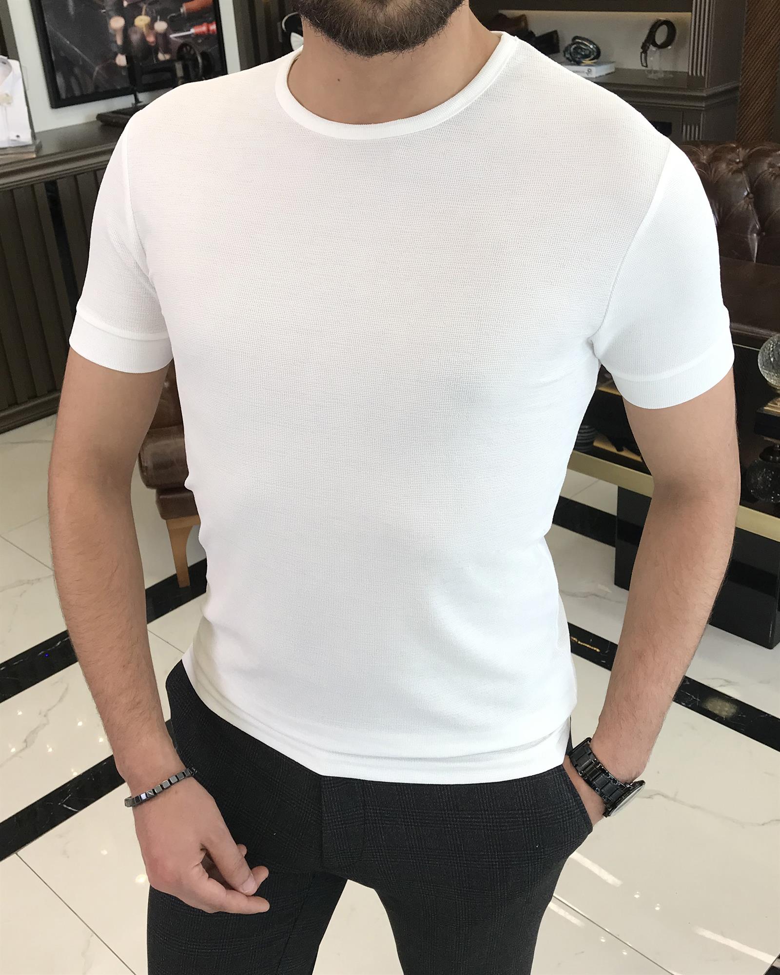 Italian style slim fit crew neck tee ecru T9386