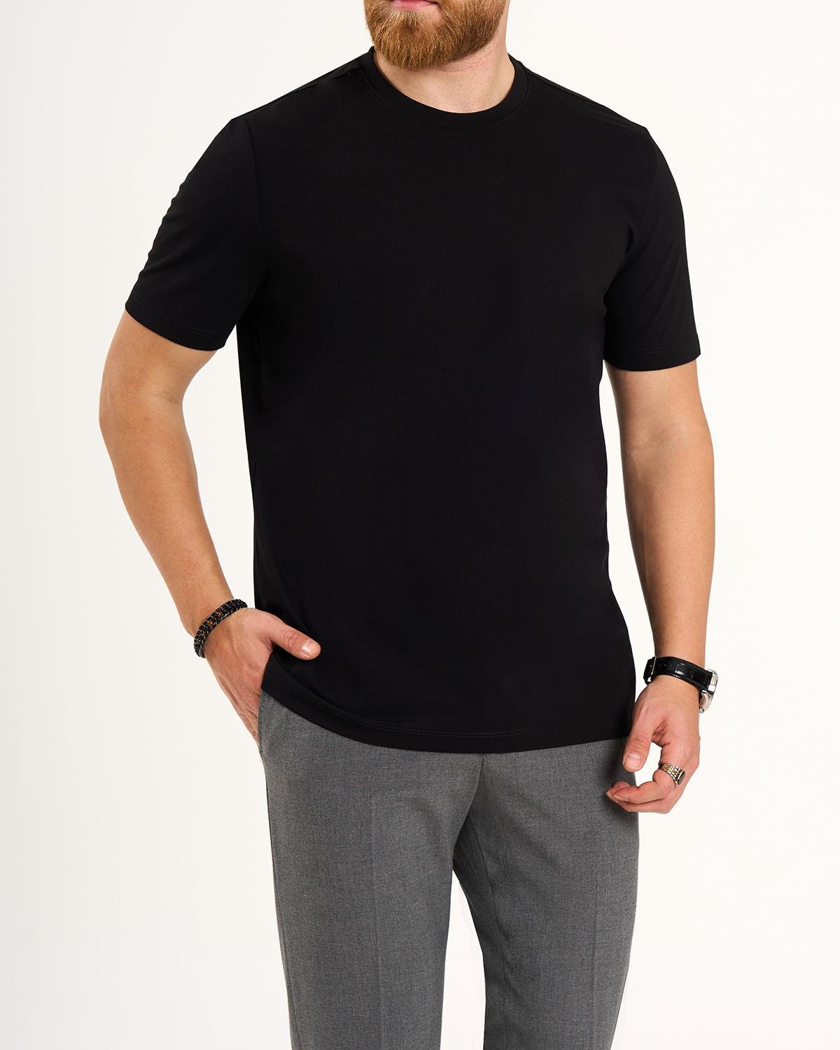 İtalyan stil slim fit bisiklet yaka triko tişört siyah T13763