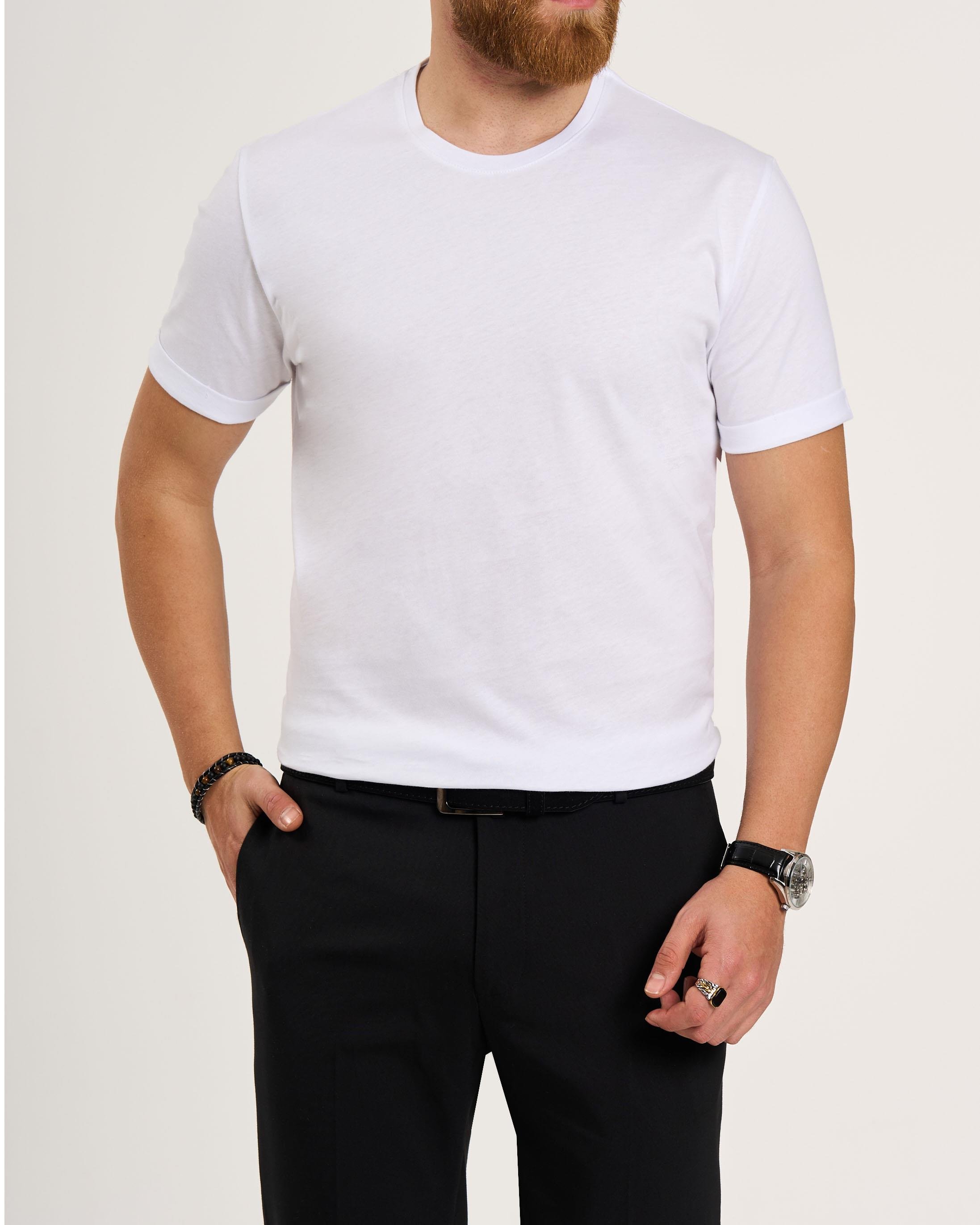 İtalyan stil slim fit bisiklet yaka triko tişört beyaz T12033