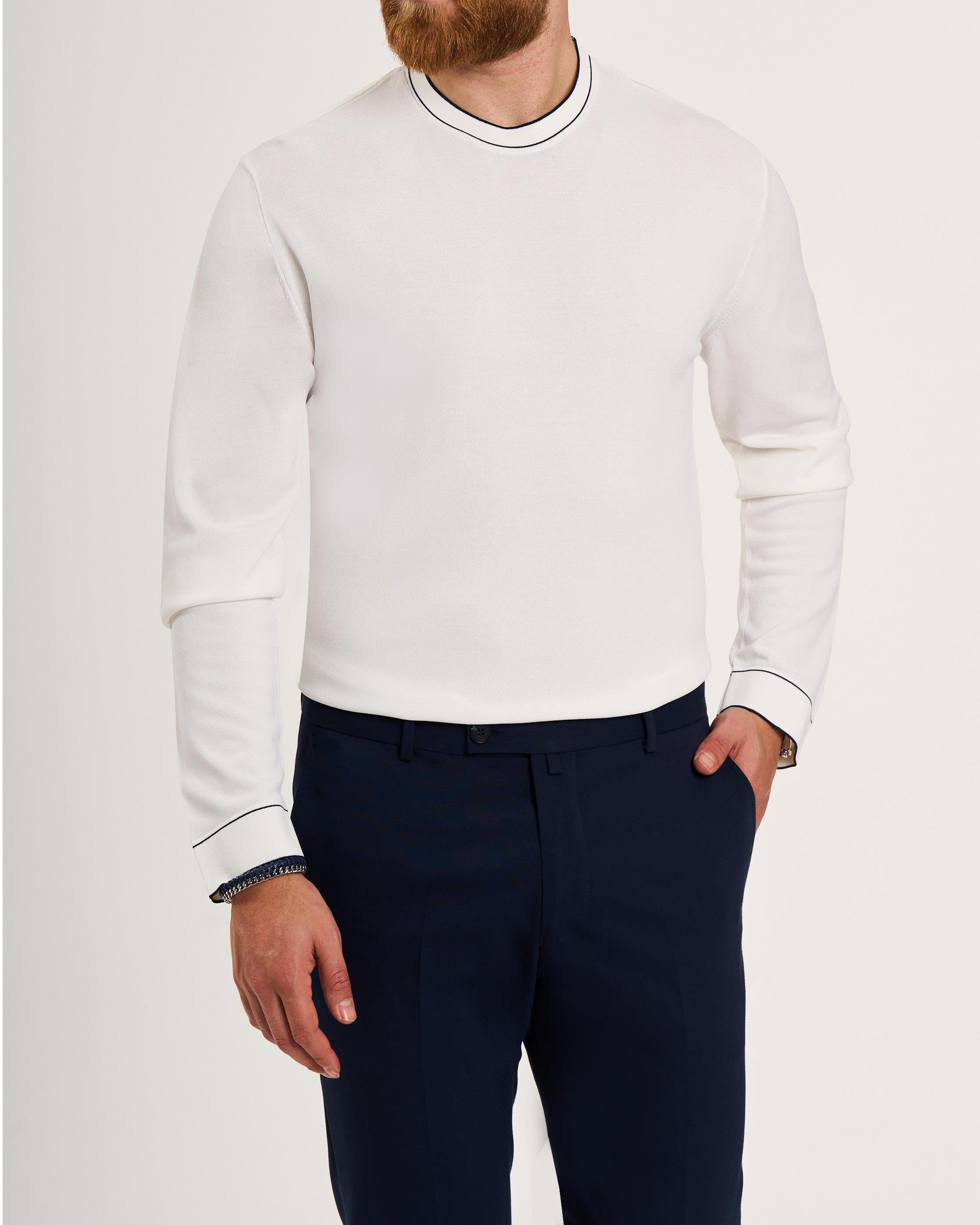 İtalyan stil slim fit bisiklet yaka triko beyaz T13785