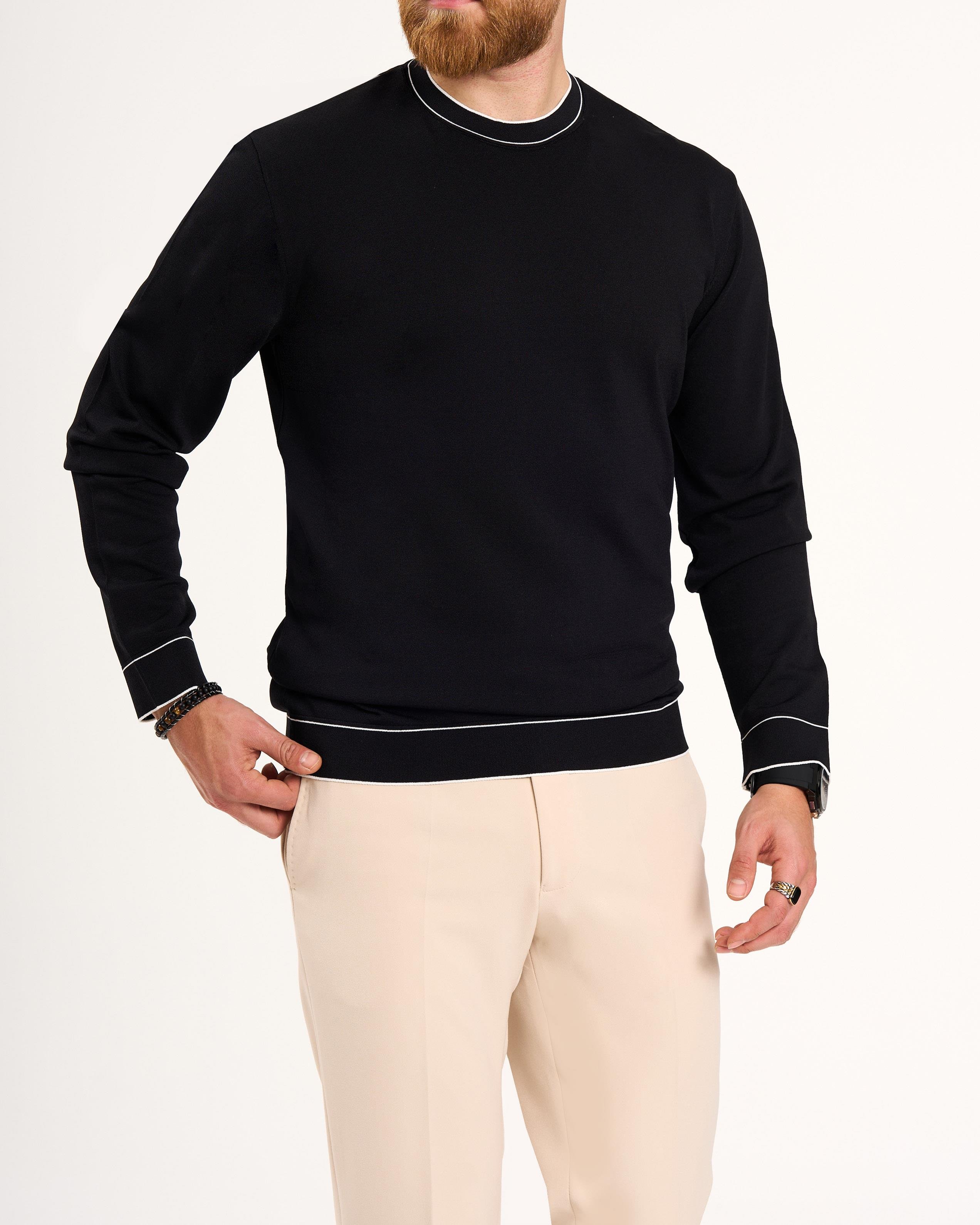 İtalyan stil slim fit bisiklet yaka triko siyah T13784