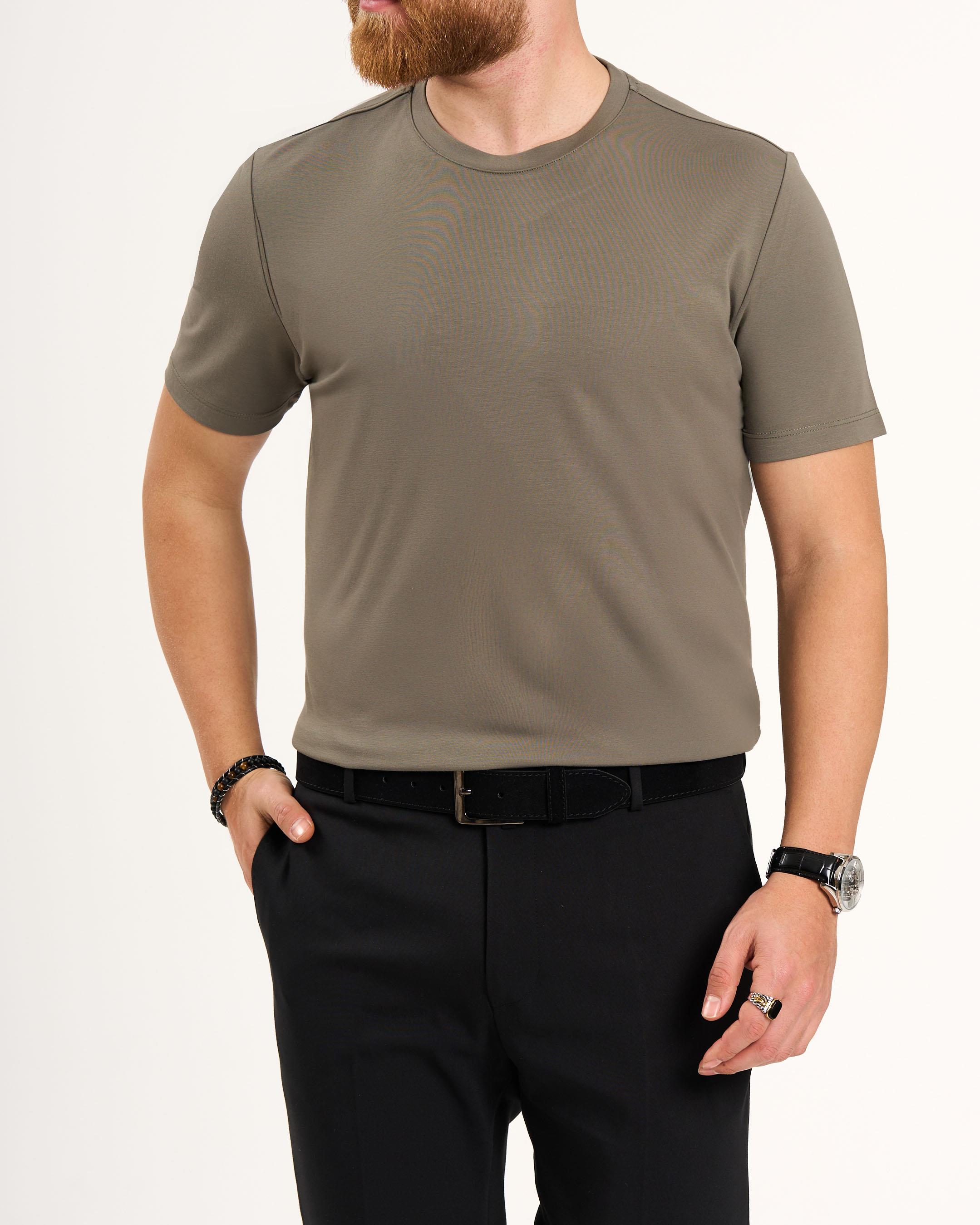 İtalyan stil slim fit bisiklet yaka triko tişört haki T13767
