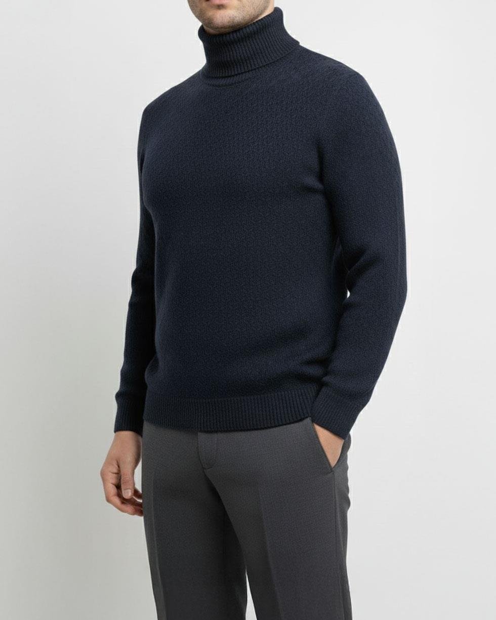 İtalyan stil slim fit boğazlı erkek triko kazak lacivert T13006