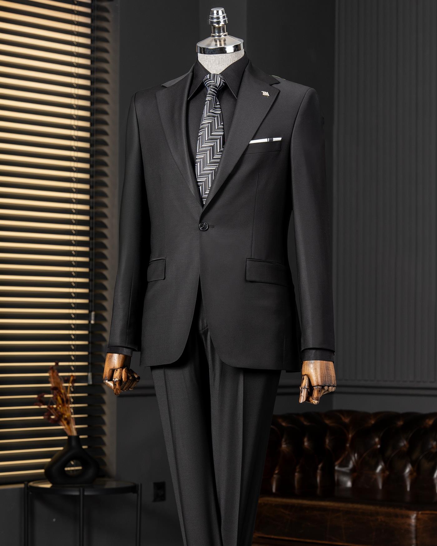 İtalyan stil slim fit ceket pantolon takım elbise siyah T14166