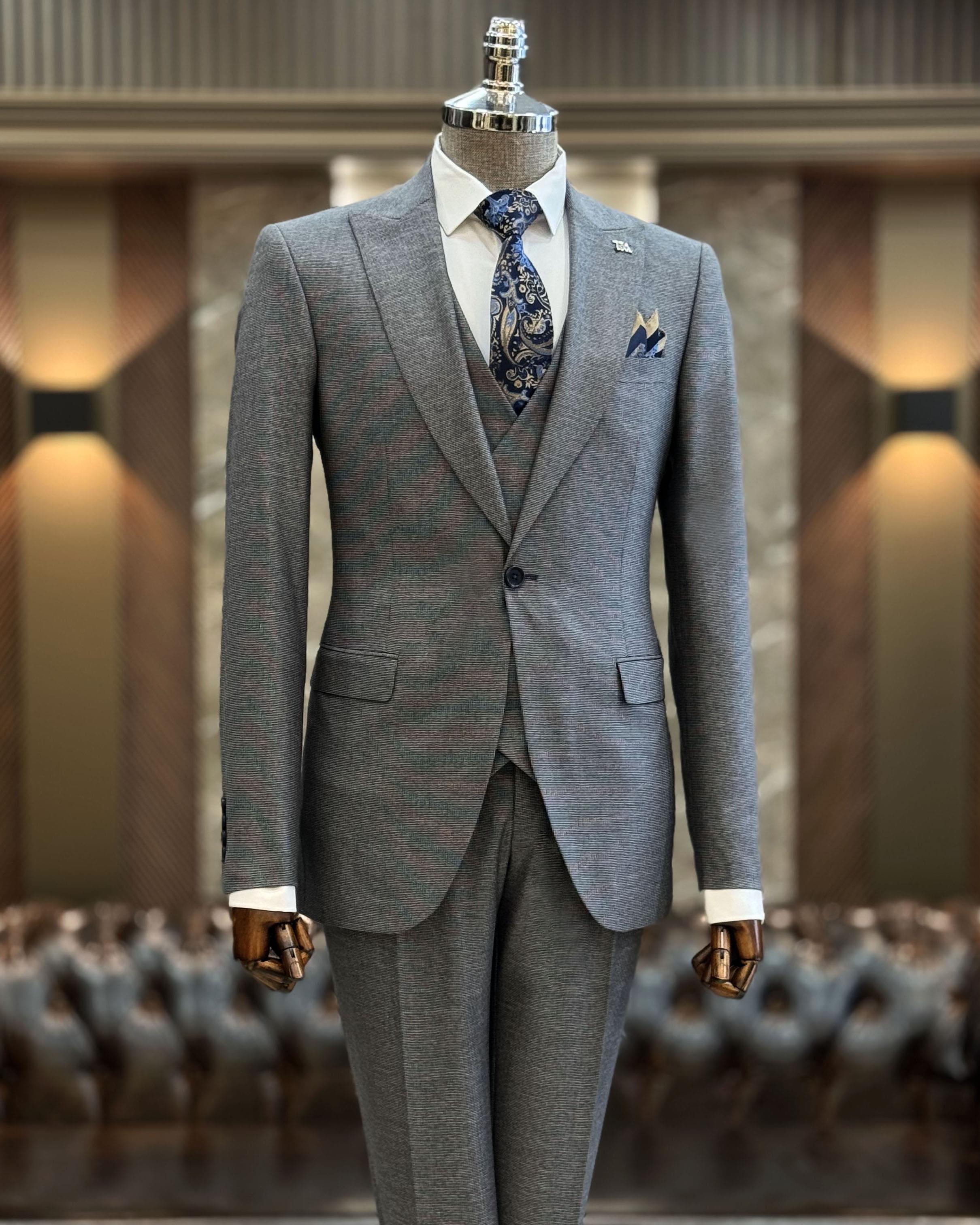 İtalyan stil slim fit ceket yelek pantolon takım elbise vizon T9951