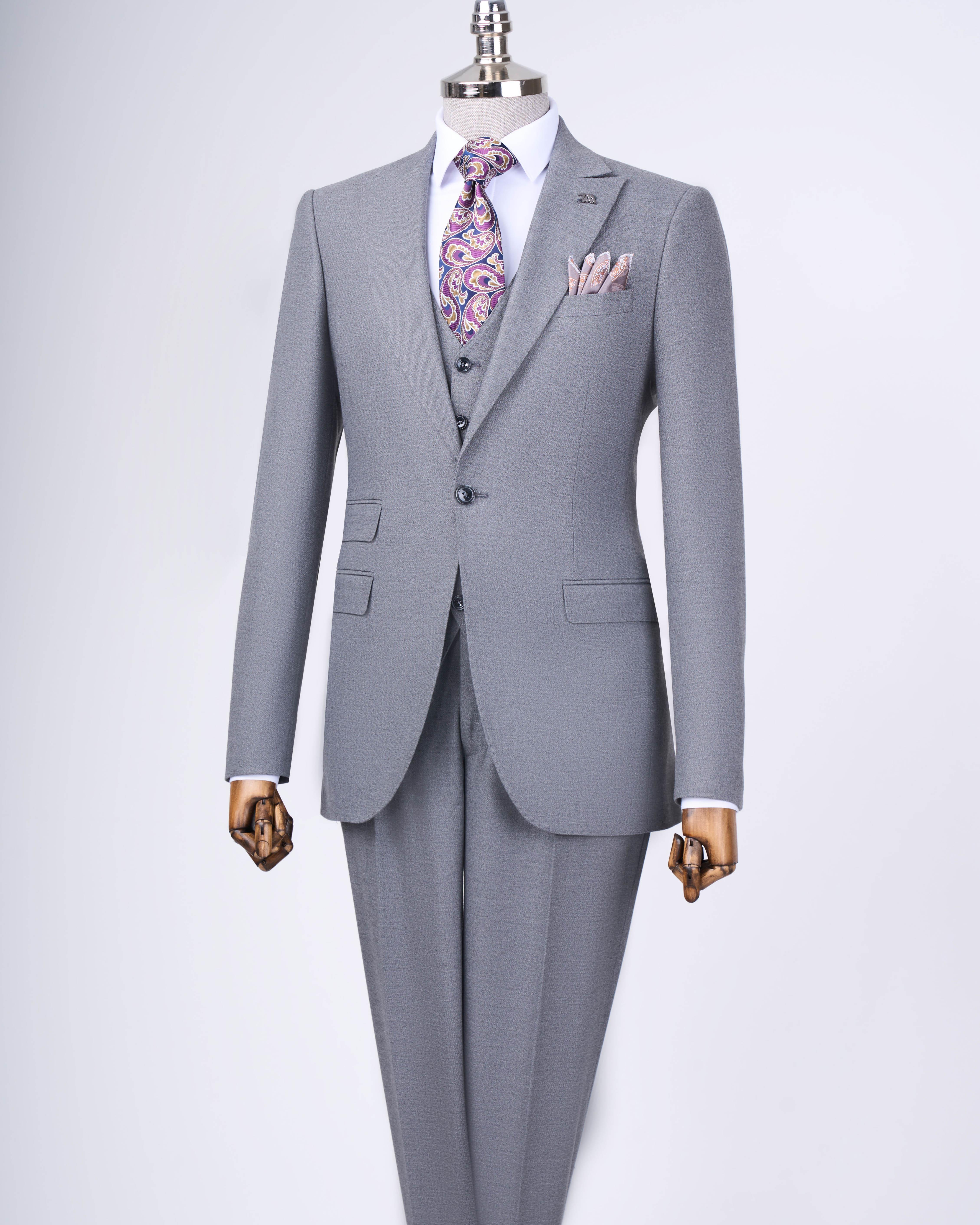 Italian style slim fit jacket vest trouser suit anthracite T11486