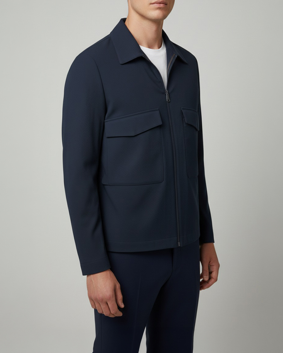 Italyan stil slim fit cep detaylı mevsimlik gofre kumaş mont petrol T11895