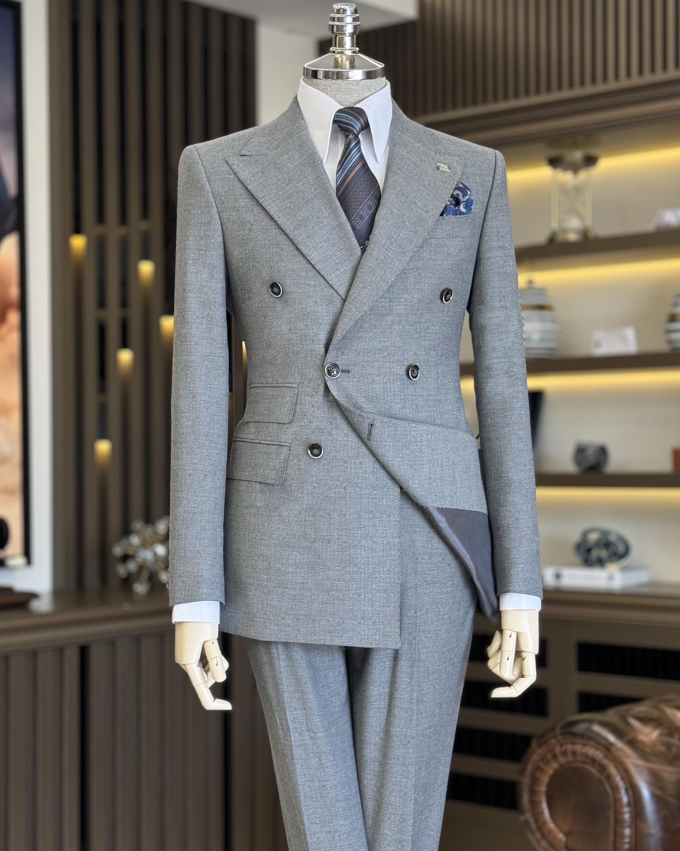 İtalyan stil slim fit çizgili ceket pantolon takım elbise antrasit  T11831