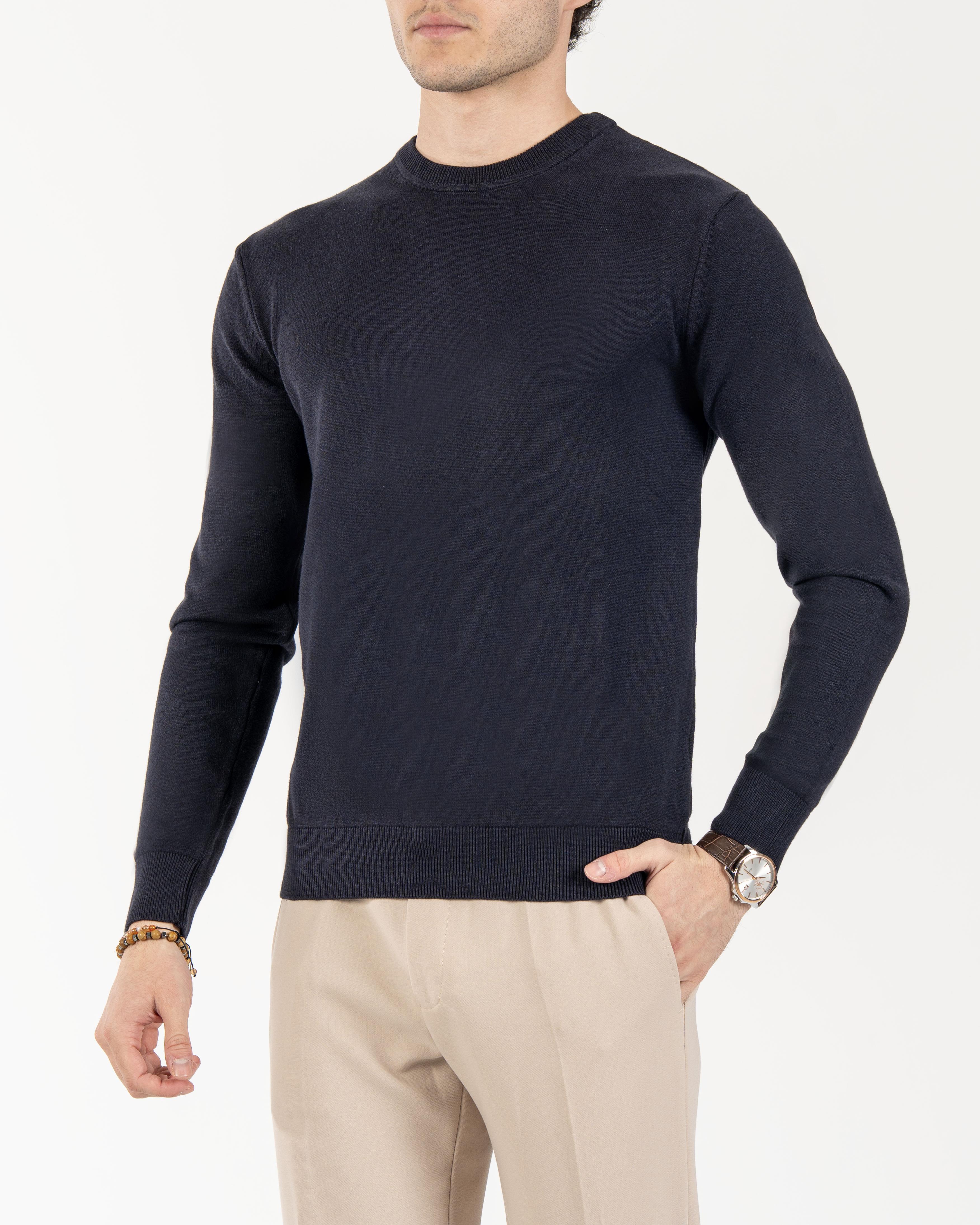 İtalyan stil slim fit erkek bisiklet yaka triko kazak lacivert T13120