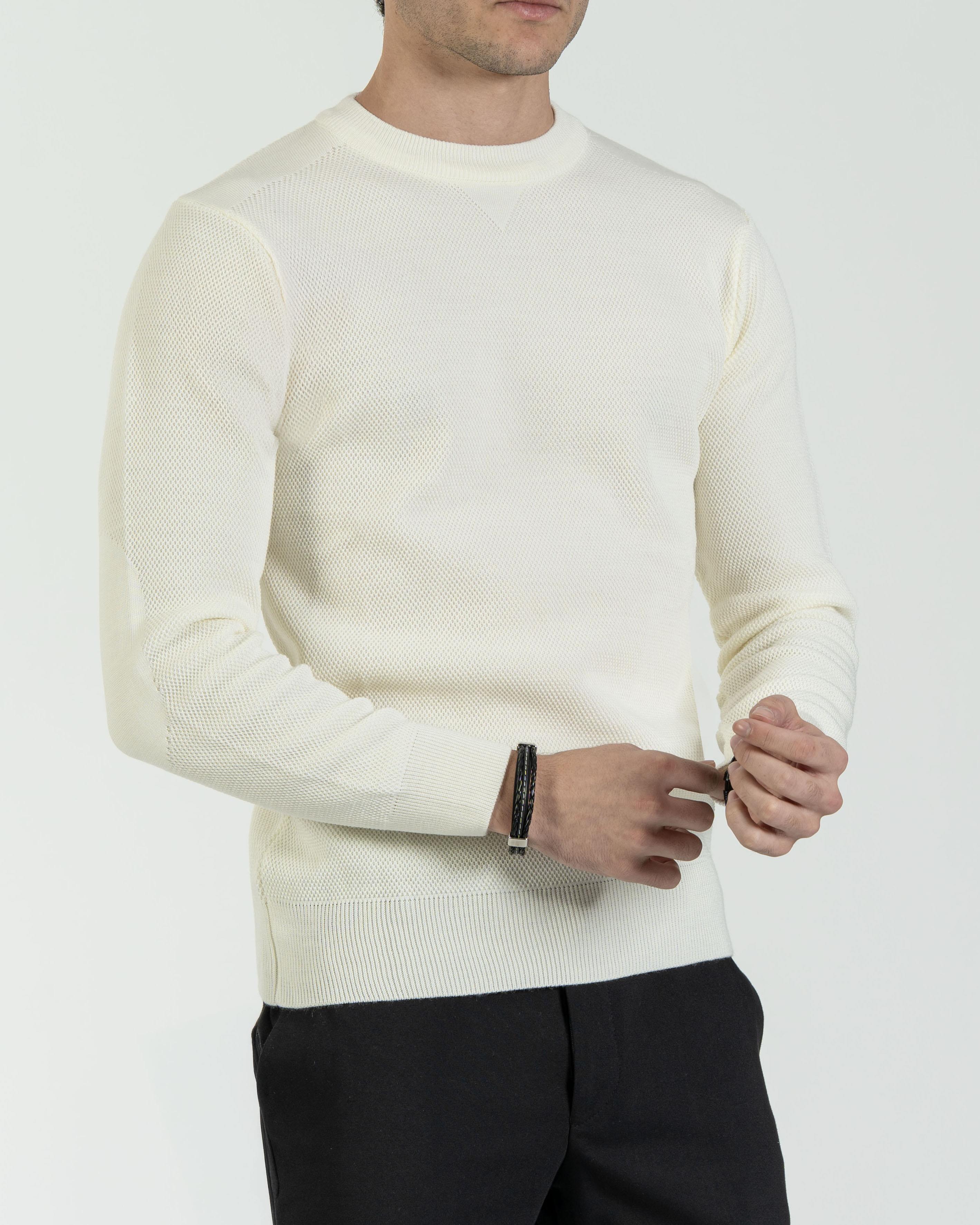 İtalyan stil slim fit erkek bisiklet yaka triko kazak ekru T13131