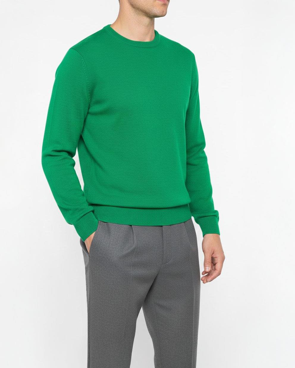 İtalyan stil slim fit erkek bisiklet yaka triko kazak yeşil T13122