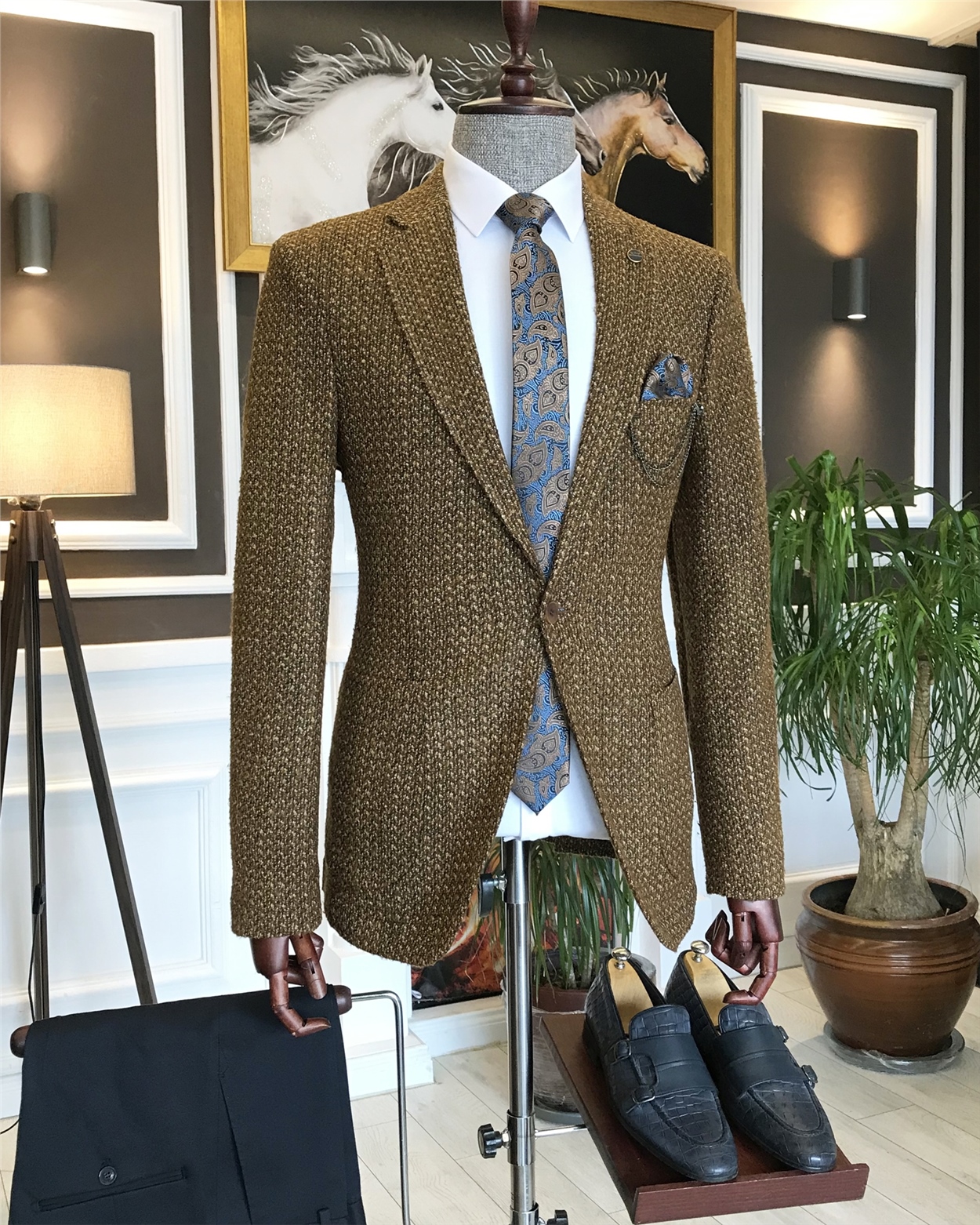 İtalyan stil slim fit erkek blazer tek ceket camel T6298