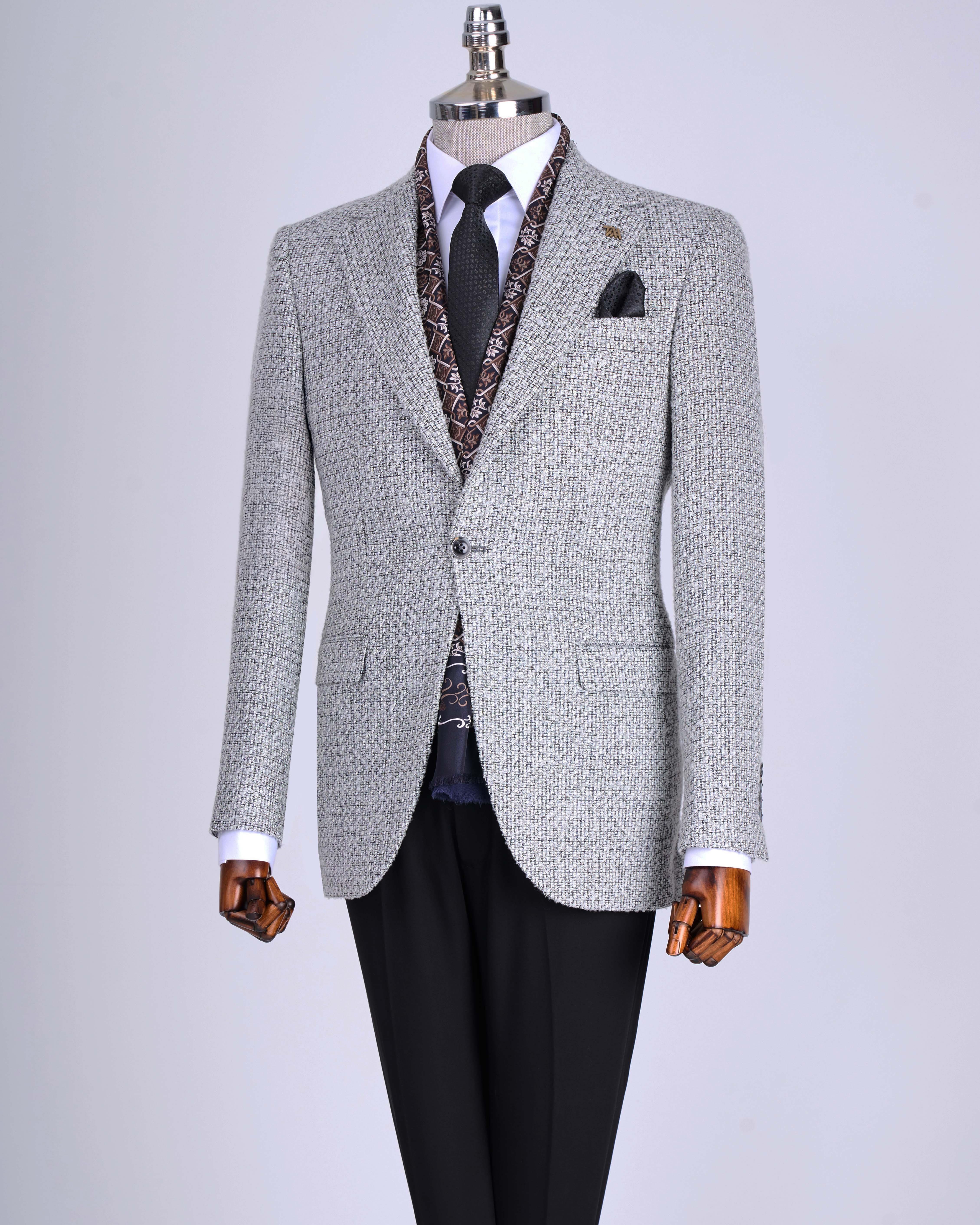 İtalyan stil slim fit erkek ceket gri T13435