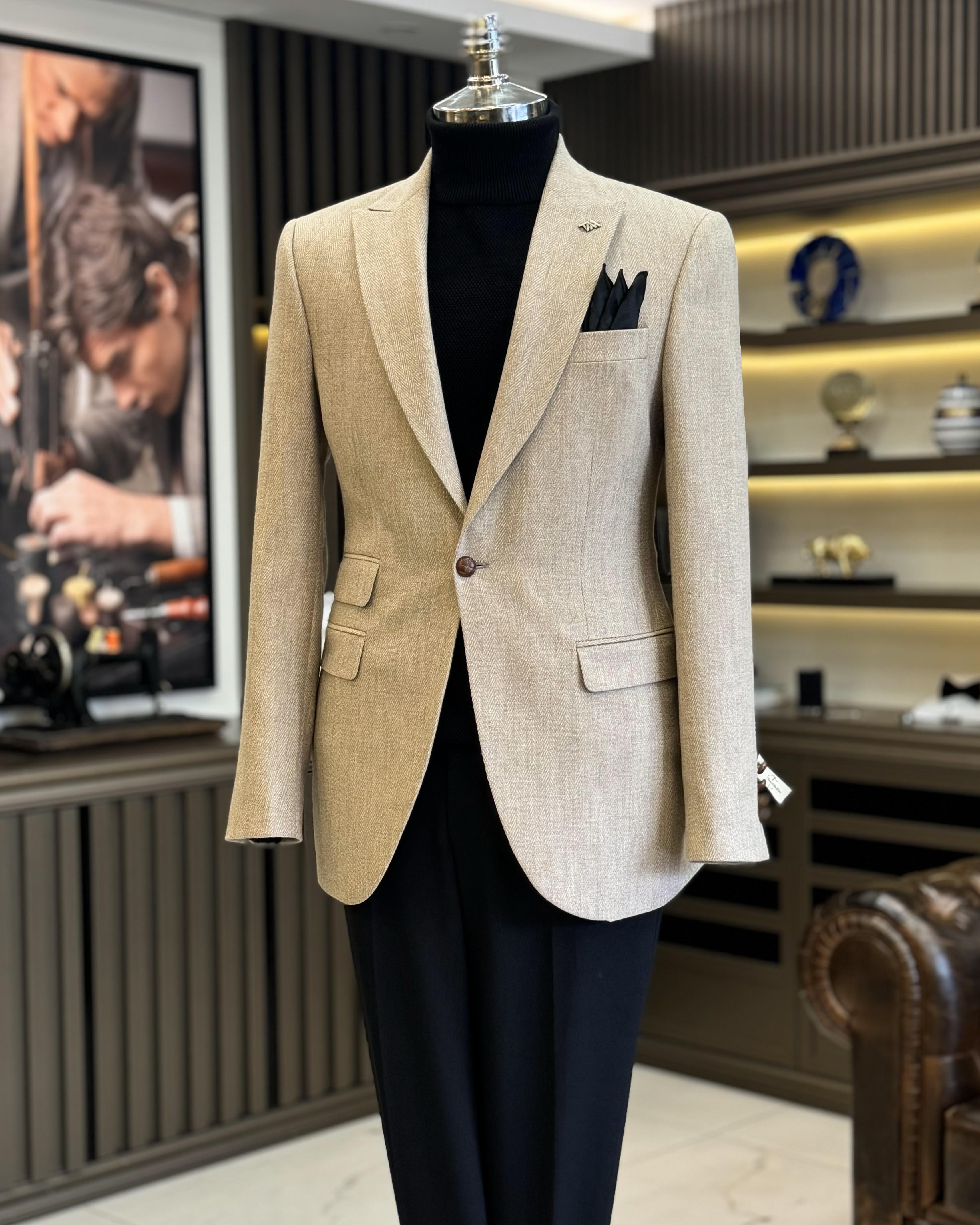 İtalyan stil slim fit erkek ceket vizon T13053