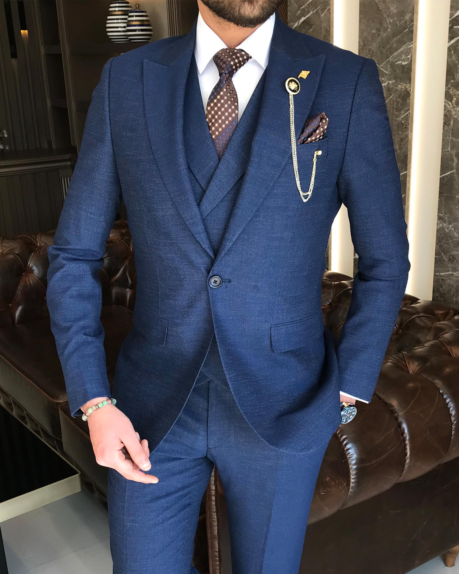 Italian style slim fit men's jacket vest pant suit parlement T9117
