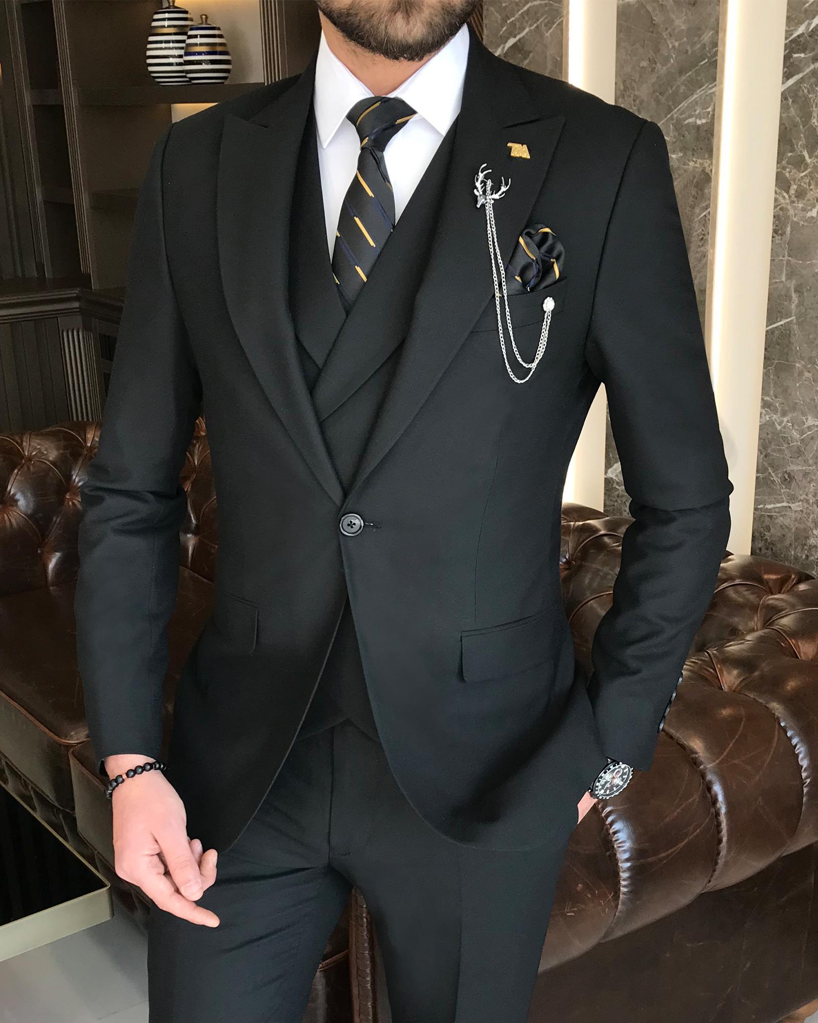 Mens Formal Modern Fit Suit by Statement 3 Piece Black Italian Wool 1  Button Shawl Collar Jacket Tux Tuxedo Blazer - Etsy Hong Kong