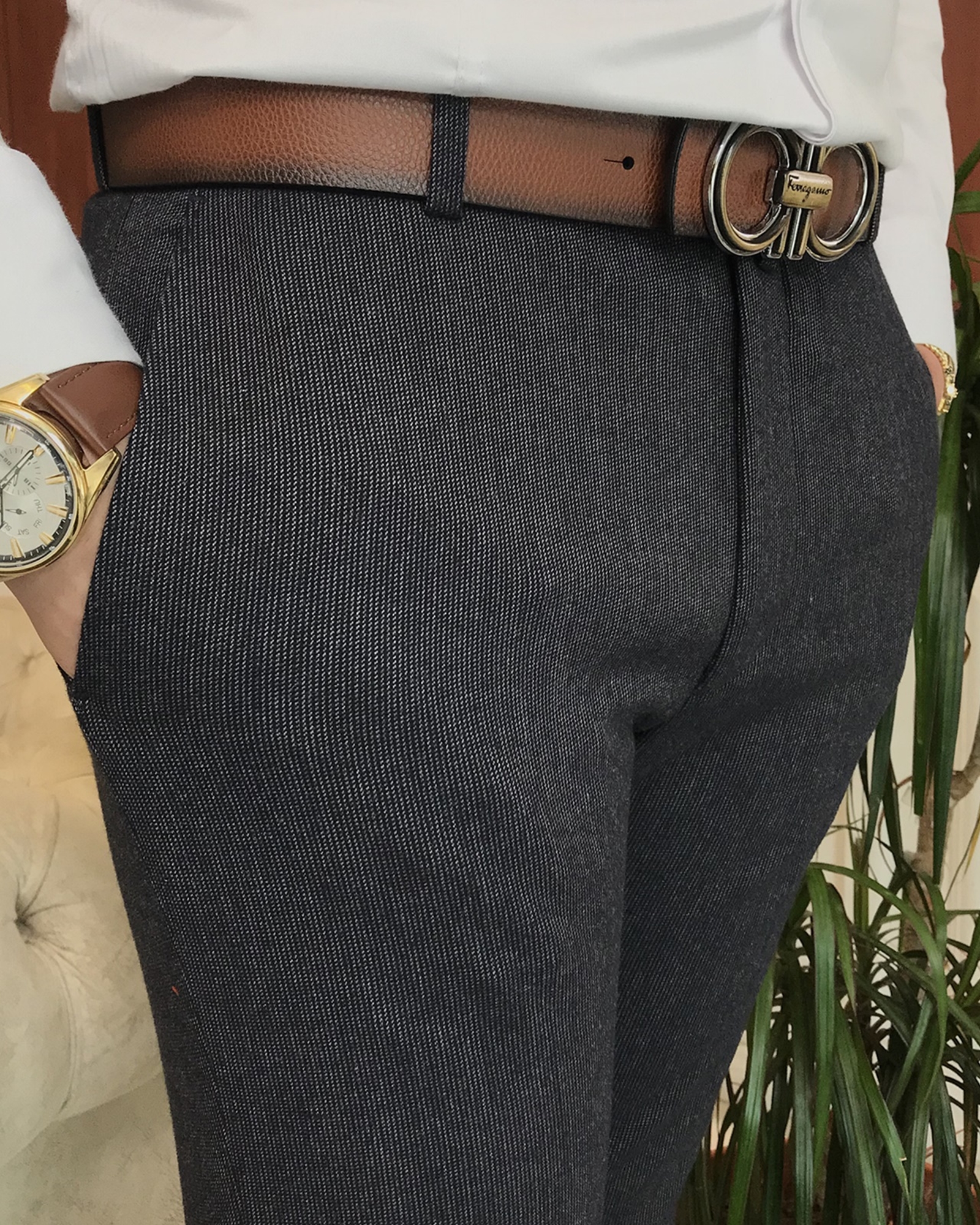 İtalyan stil slim fit erkek kışlık kumaş pantolon lacivert T6708