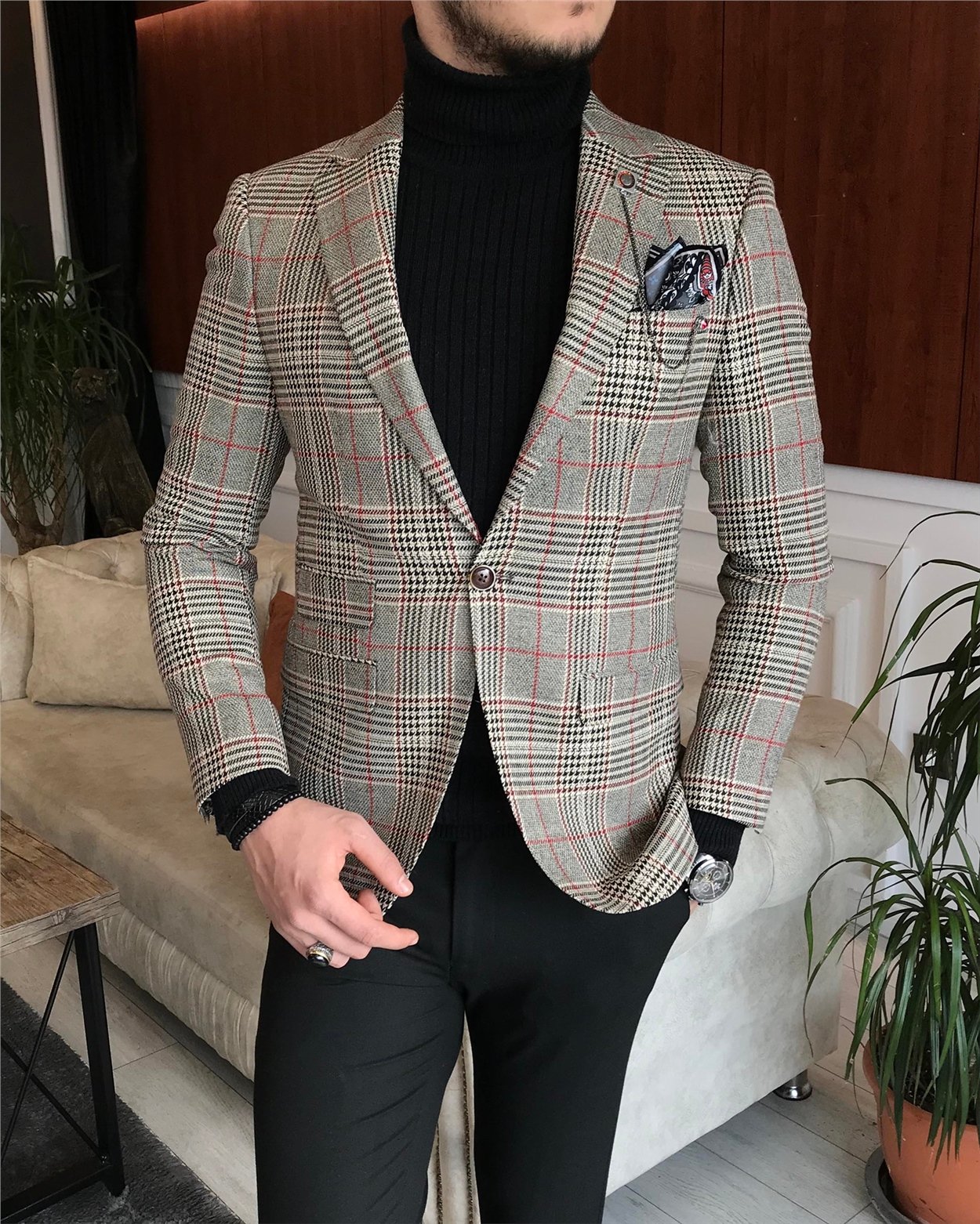 İtalyan stil slim fit erkek kışlık mono yaka tek ceket çok renkli T6666