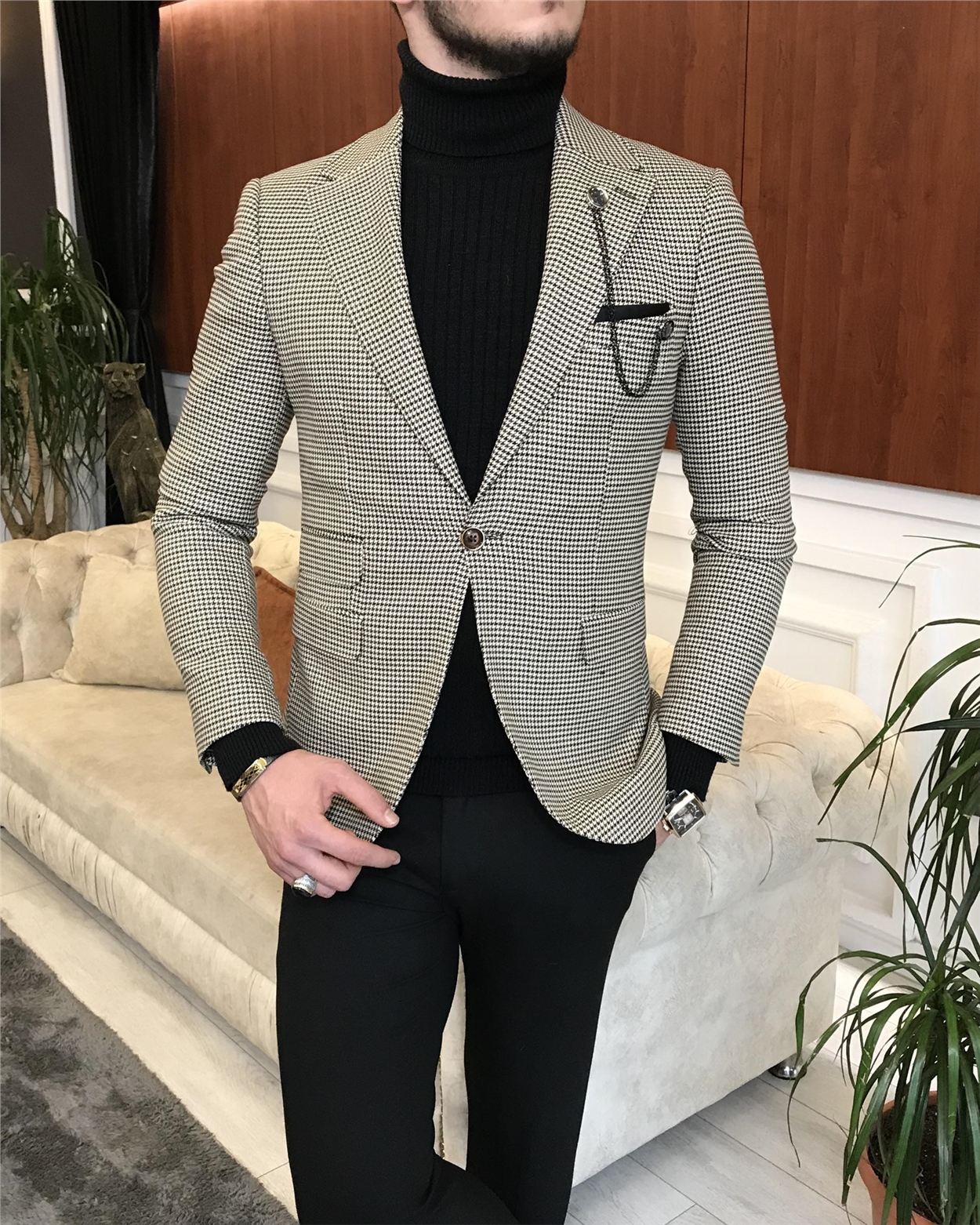 İtalyan stil slim fit erkek kışlık mono yaka tek ceket çok renkli T6788
