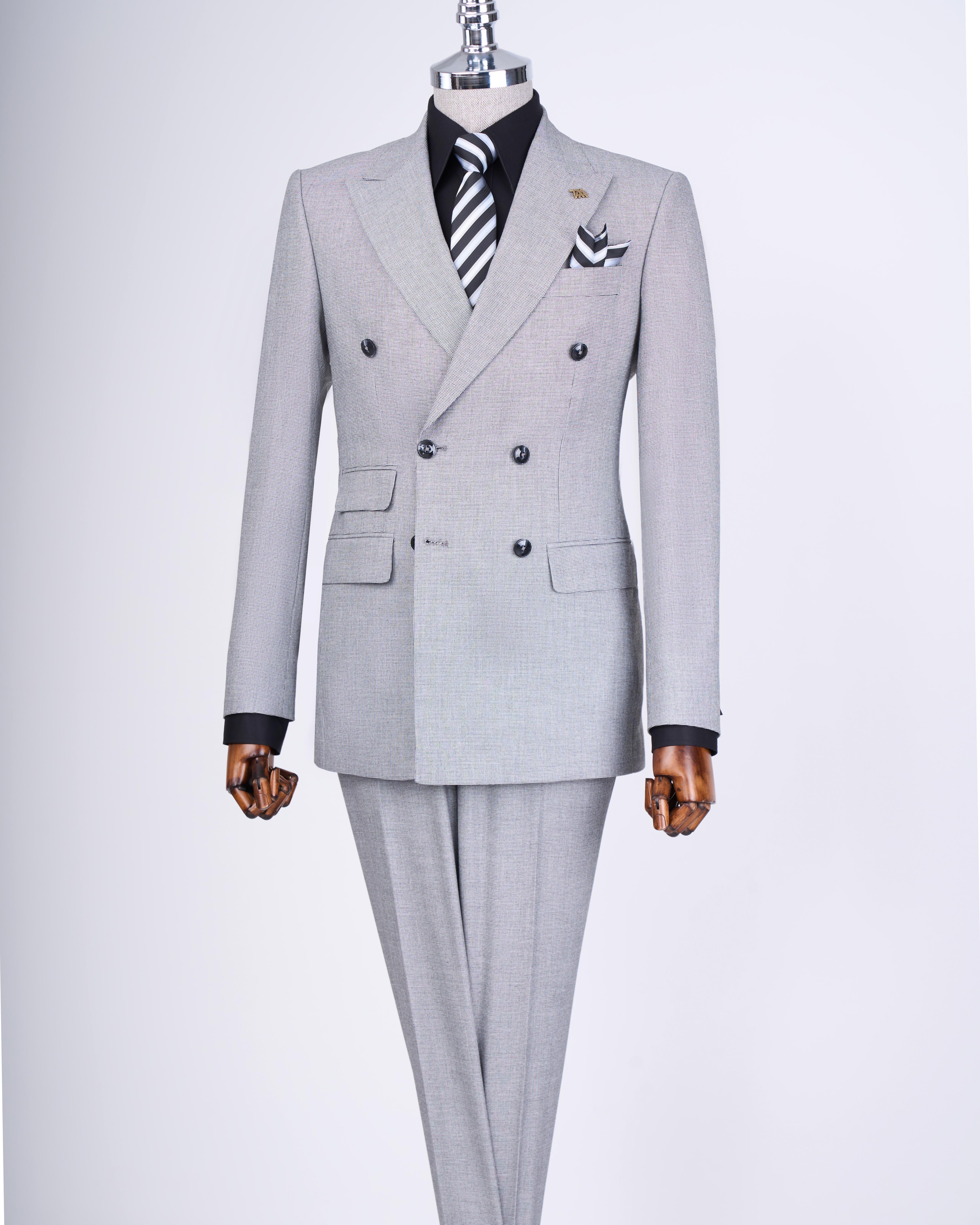 Italian style slim fit men's double breasted jacket pants suit black T12980