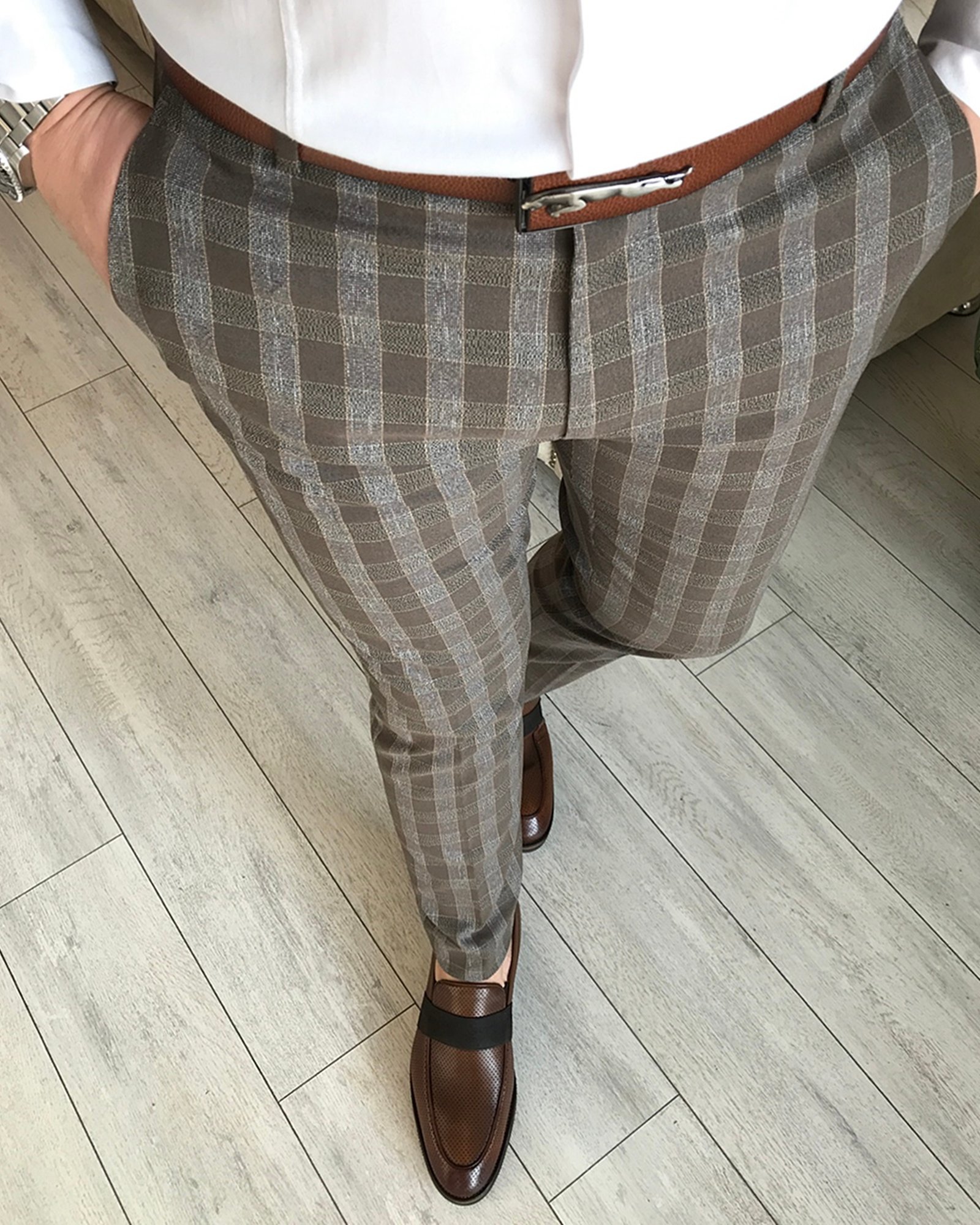 İtalyan stil slim fit erkek kumaş pantolon Çok Renkli T4275