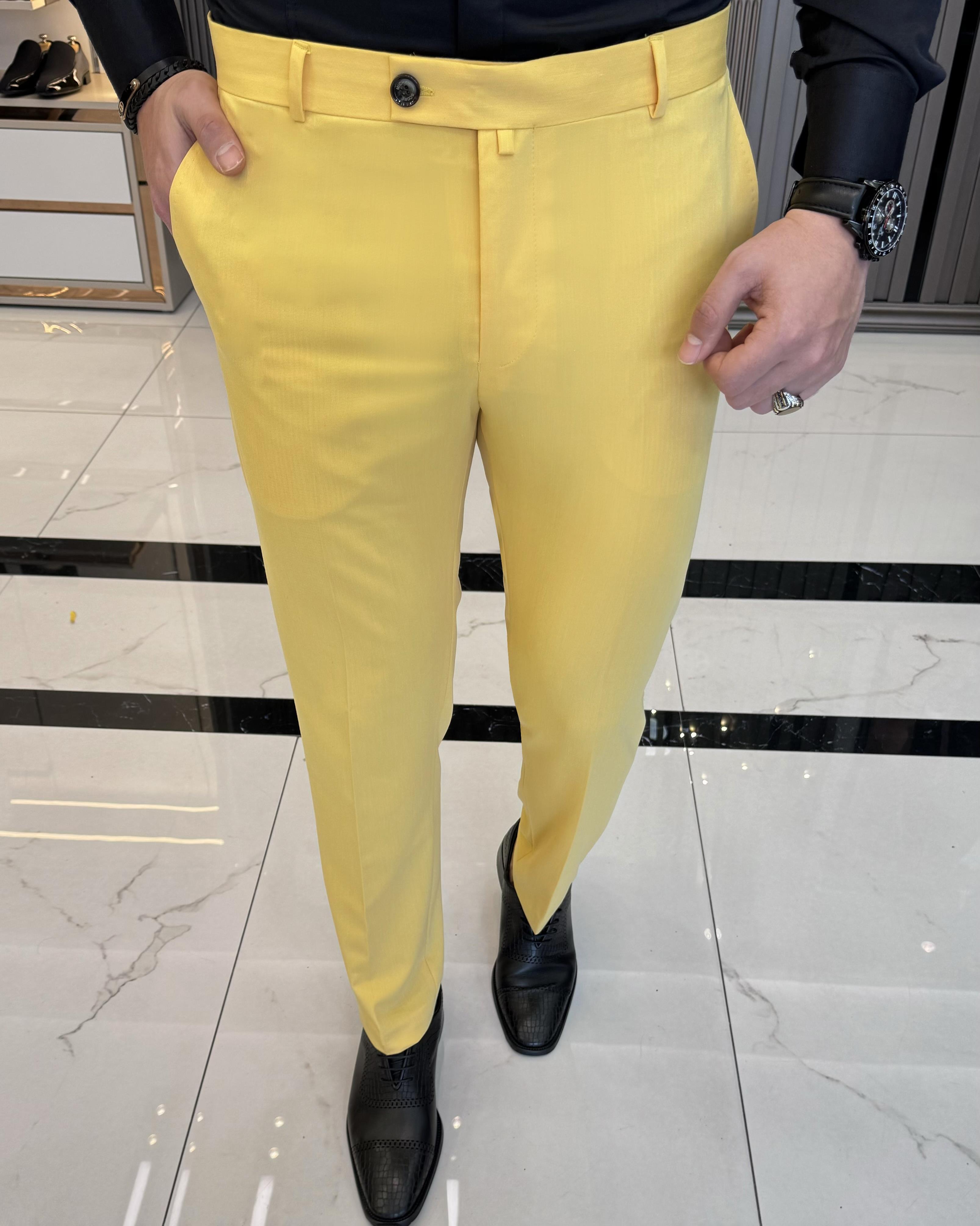 İtalyan stil slim fit erkek pantolon sarı T11625