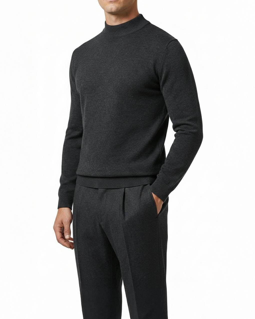 İtalyan stil slim fit erkek yarım boğazlı triko kazak antrasit T13118