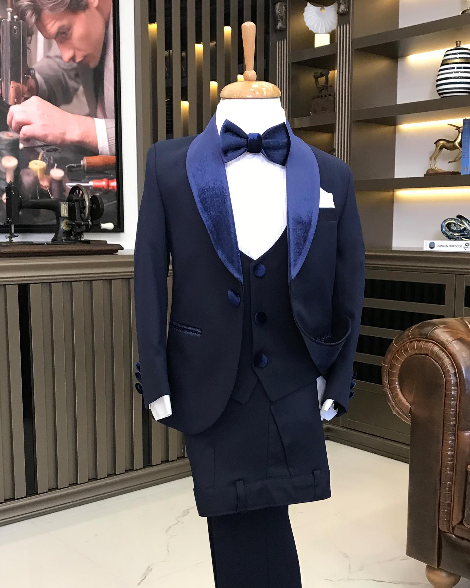 Buy Ziaesm Mens Fit Formal Suit British Style Jacket Vest  Pants Blue 2XL  at Amazonin