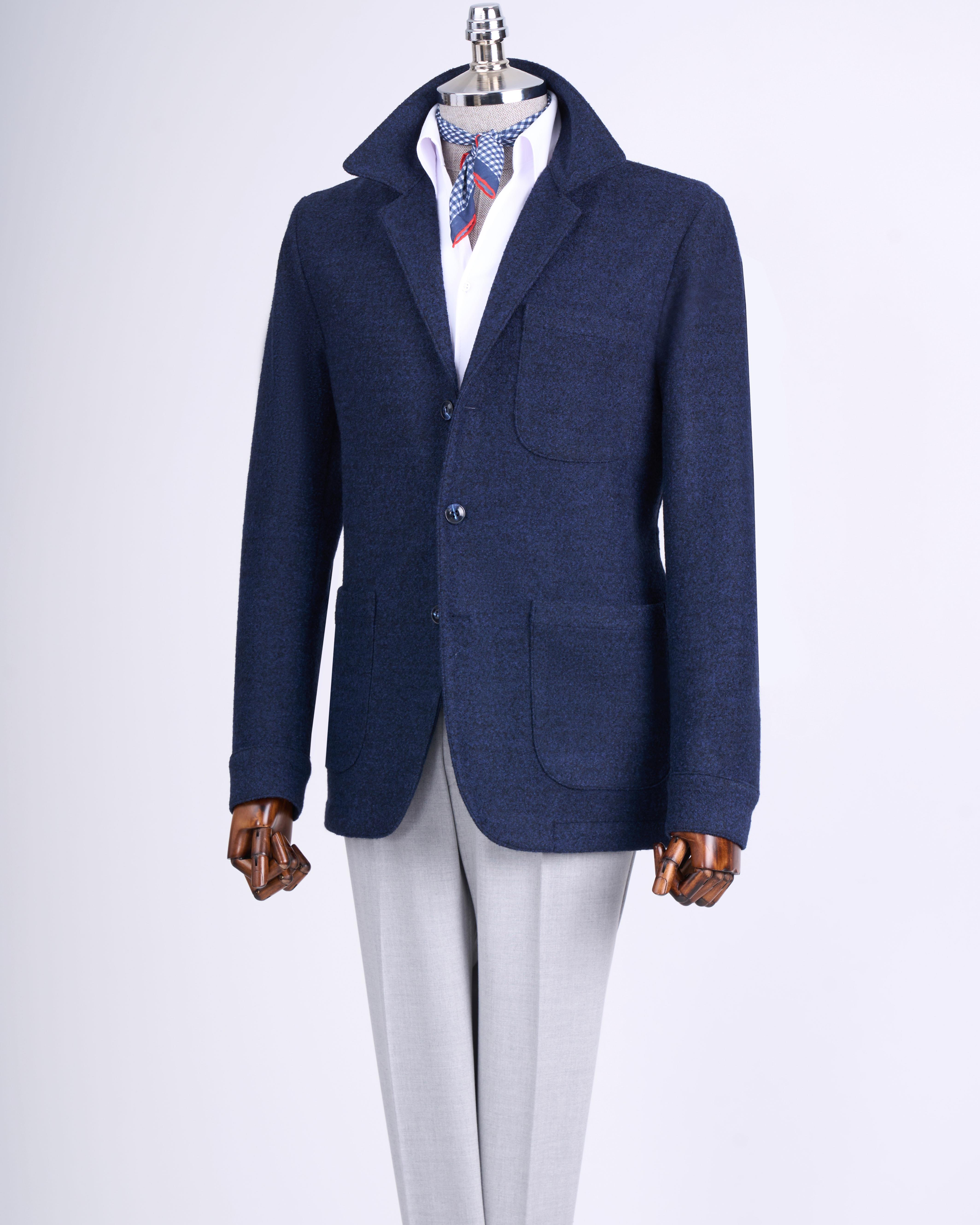 İtalyan stil slim fit kaşe spor tek ceket erkek lacivert T13544