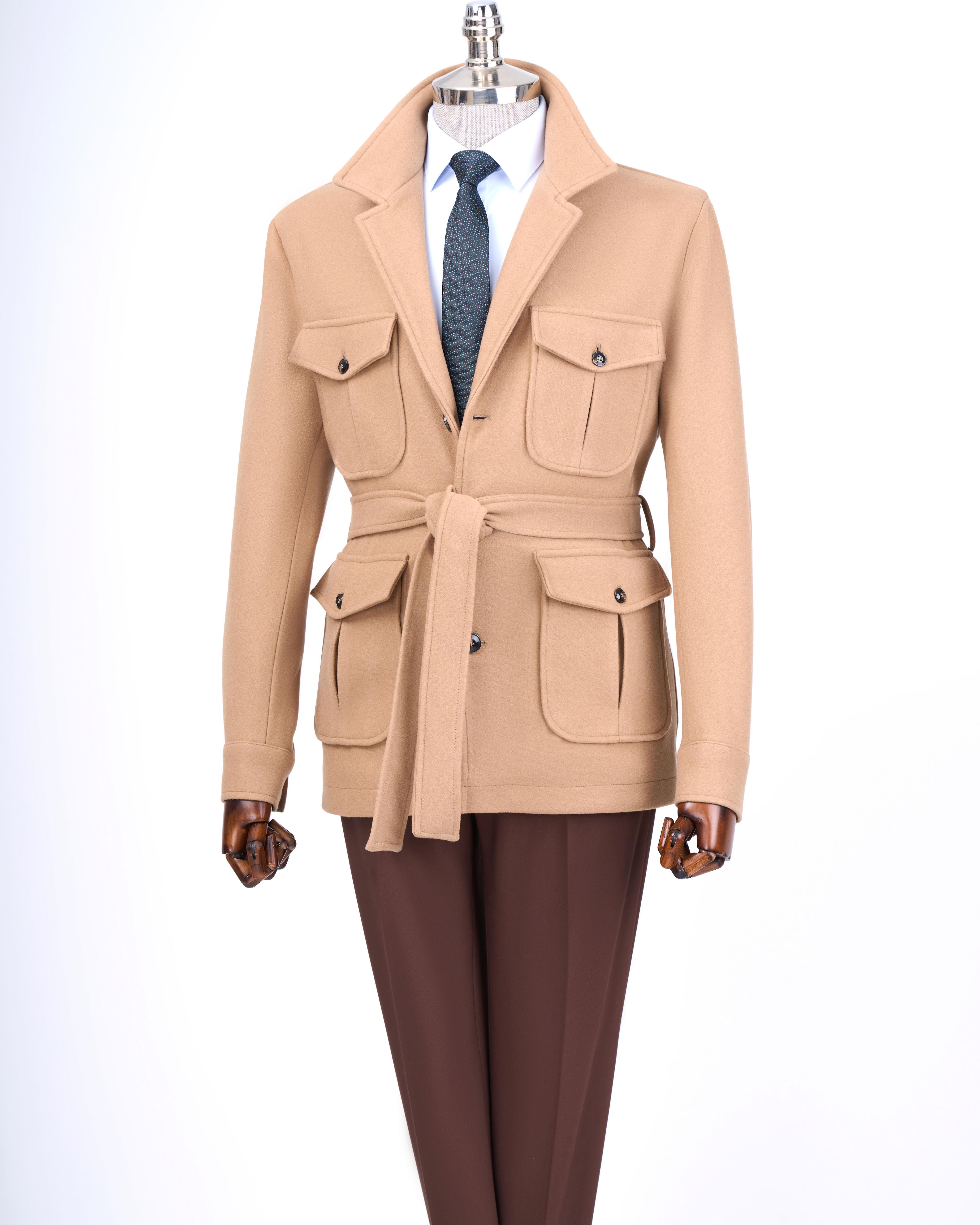 İtalyan stil slim fit kaşe spor tek ceket erkek camel  T13551