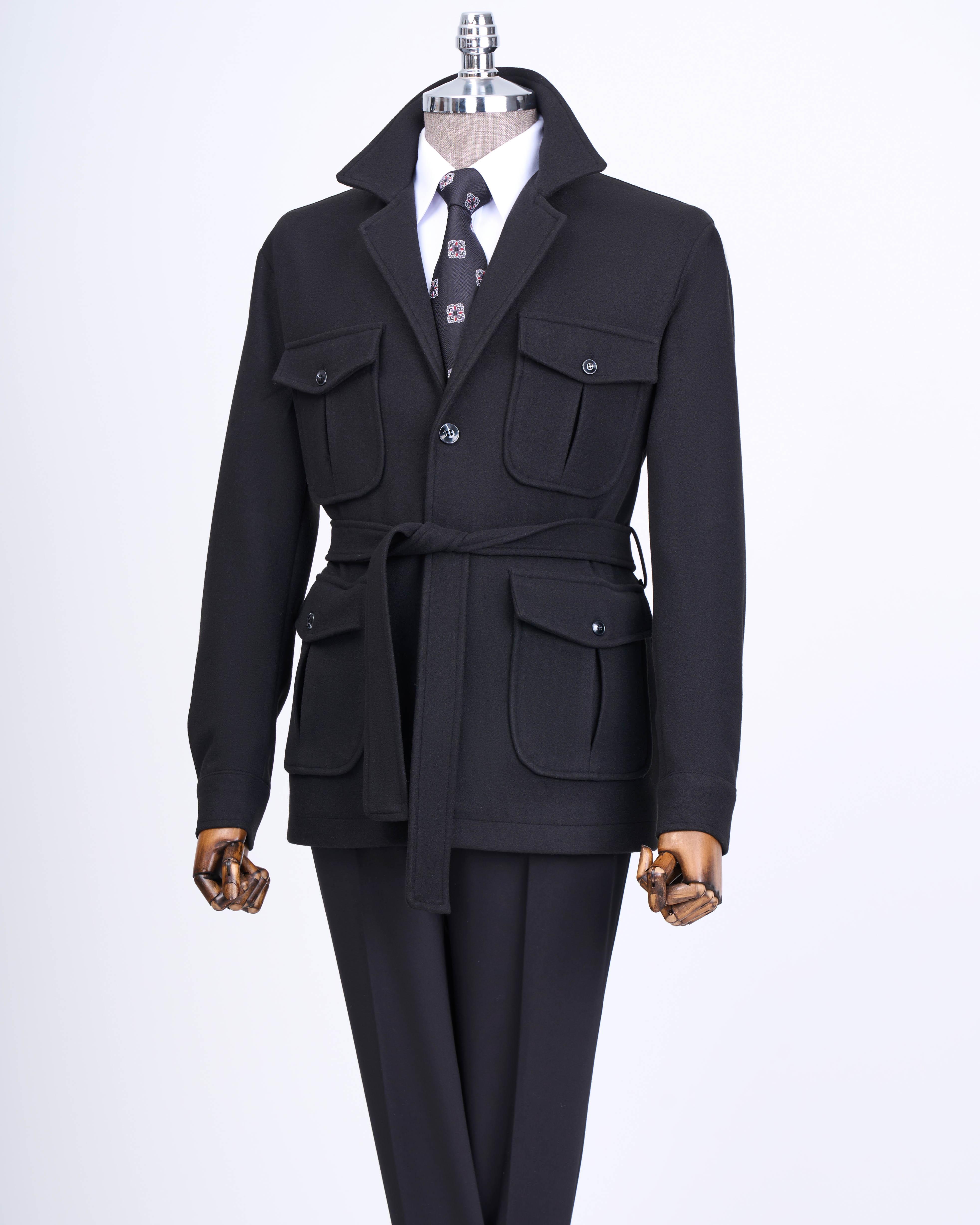 İtalyan stil slim fit kaşe spor tek ceket erkek siyah T13549