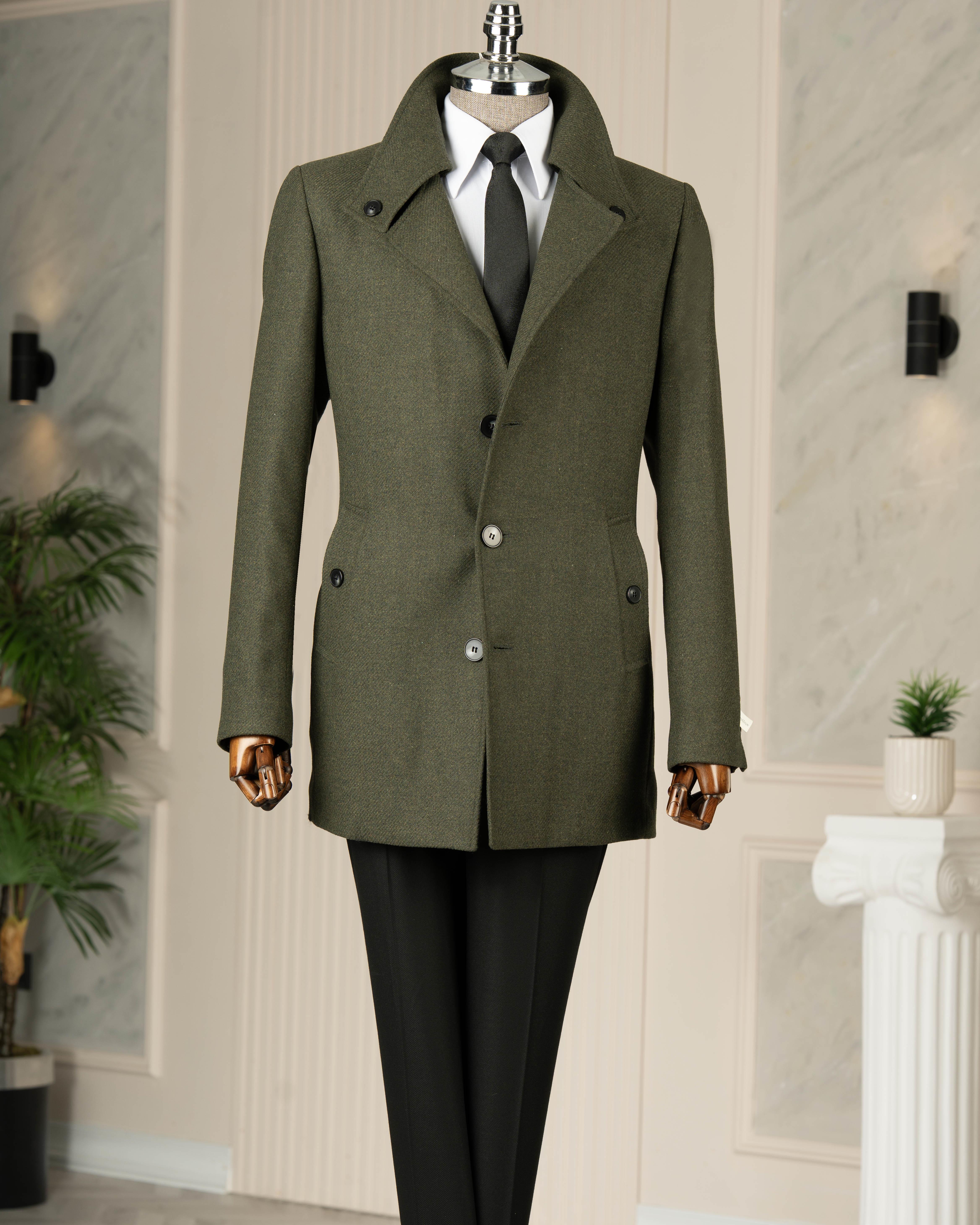 İtalyan stil slim fit kaşe yan cep erkek kaban haki T15054