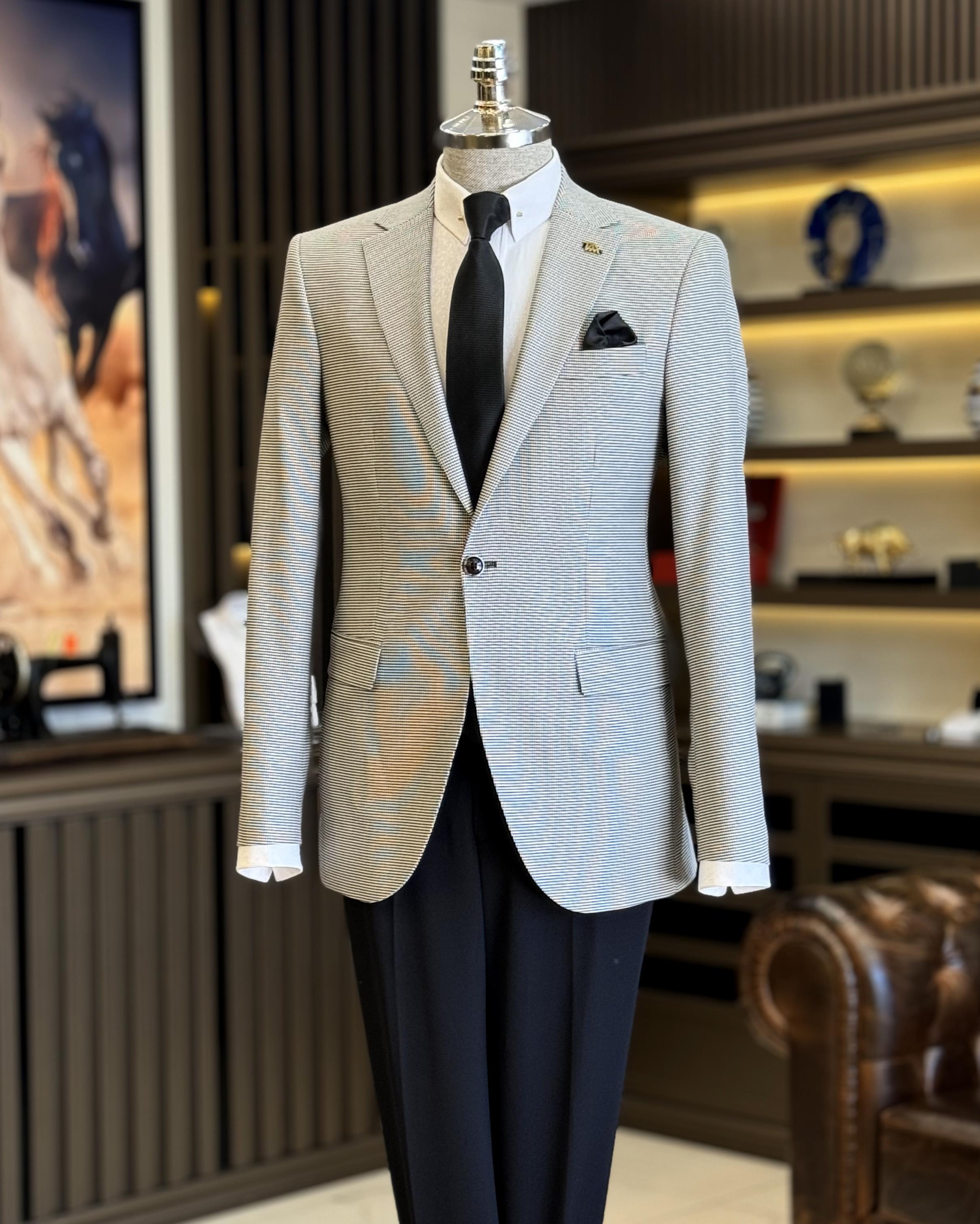 İtalyan stil slim fit kazayağı desen  erkek ceket siyah T12627