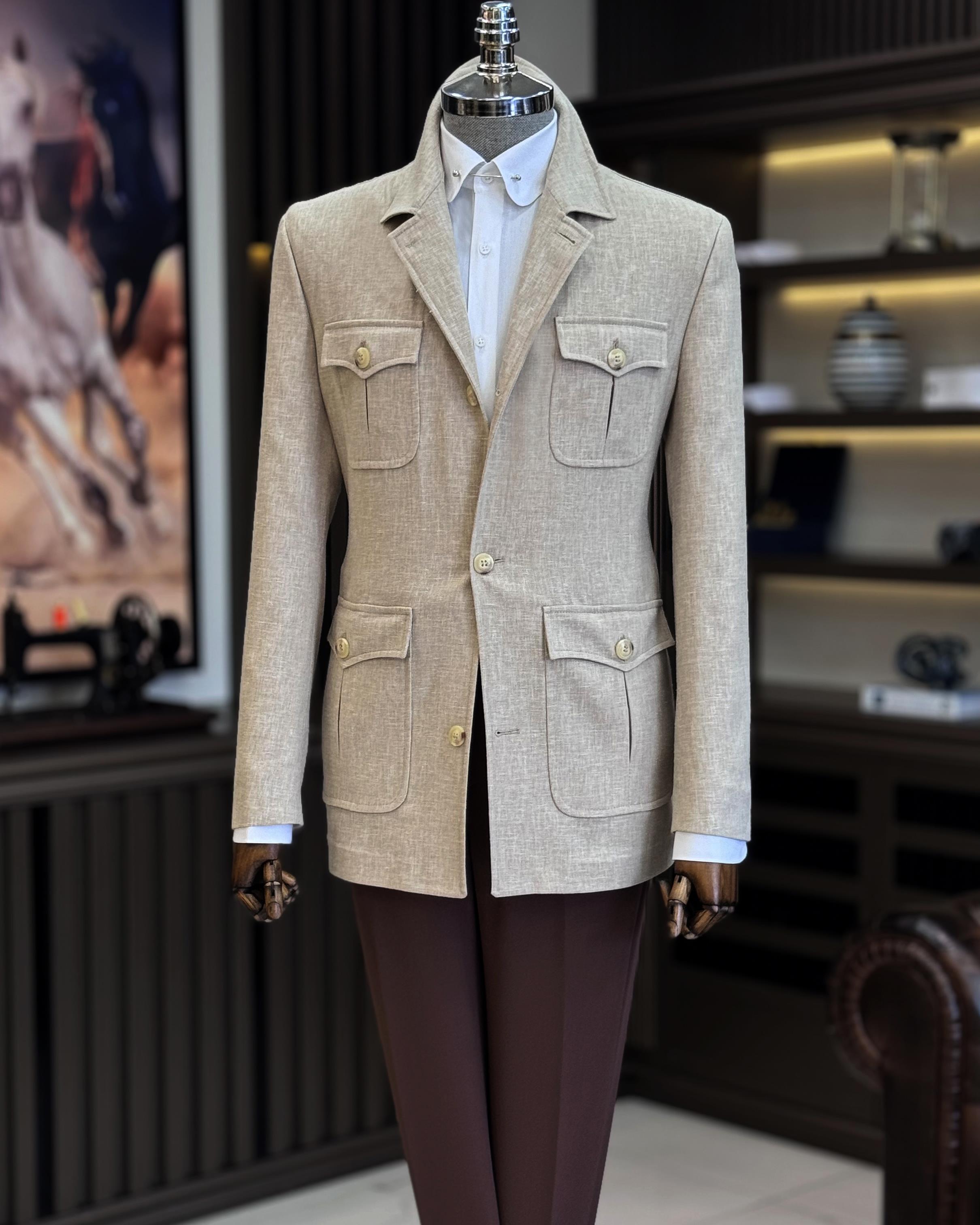 Italyan stil slim fit keten cepli mevsimlik mont vizon T11803