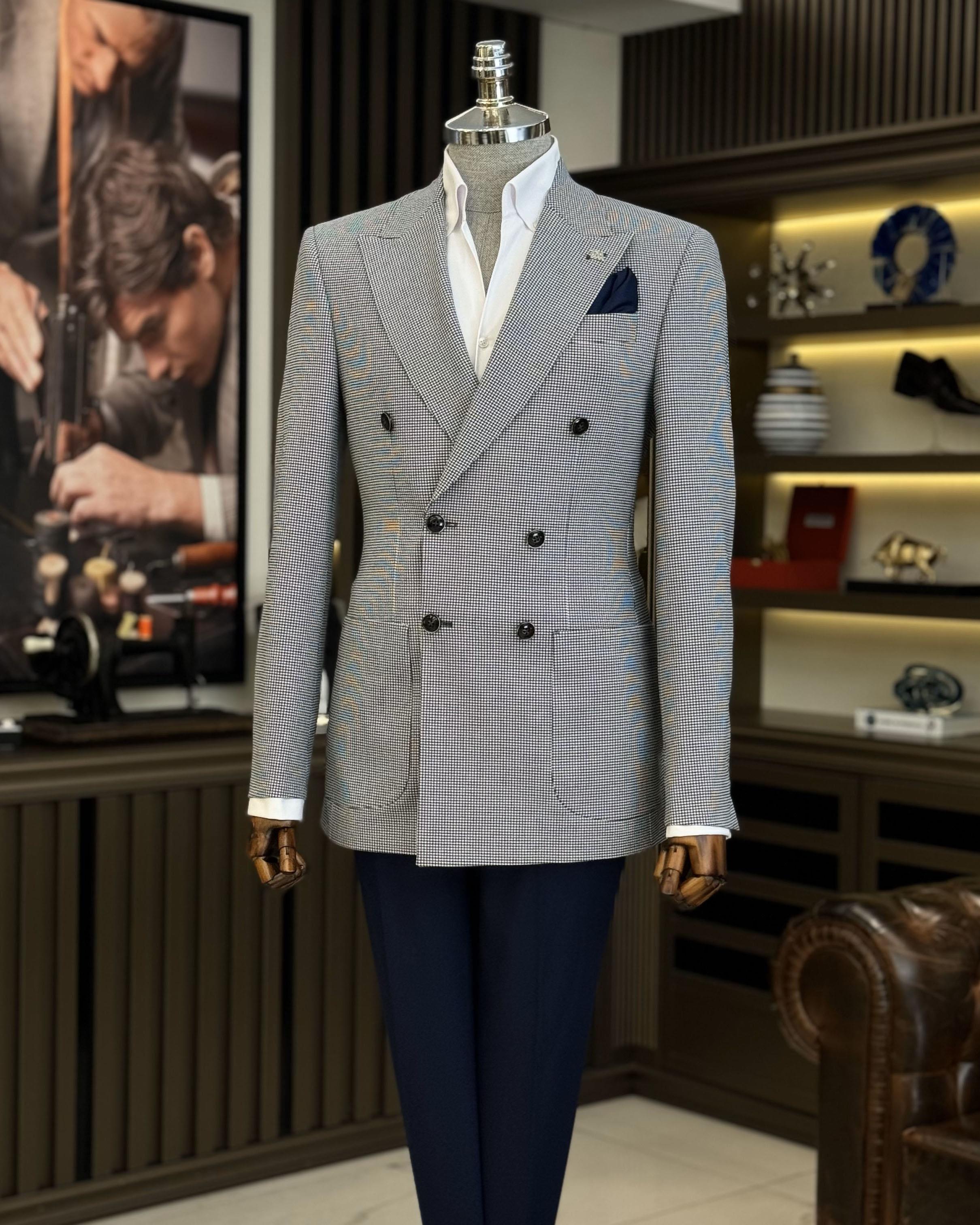İtalyan stil slim fit kruvaze erkek ceket siyah T12227