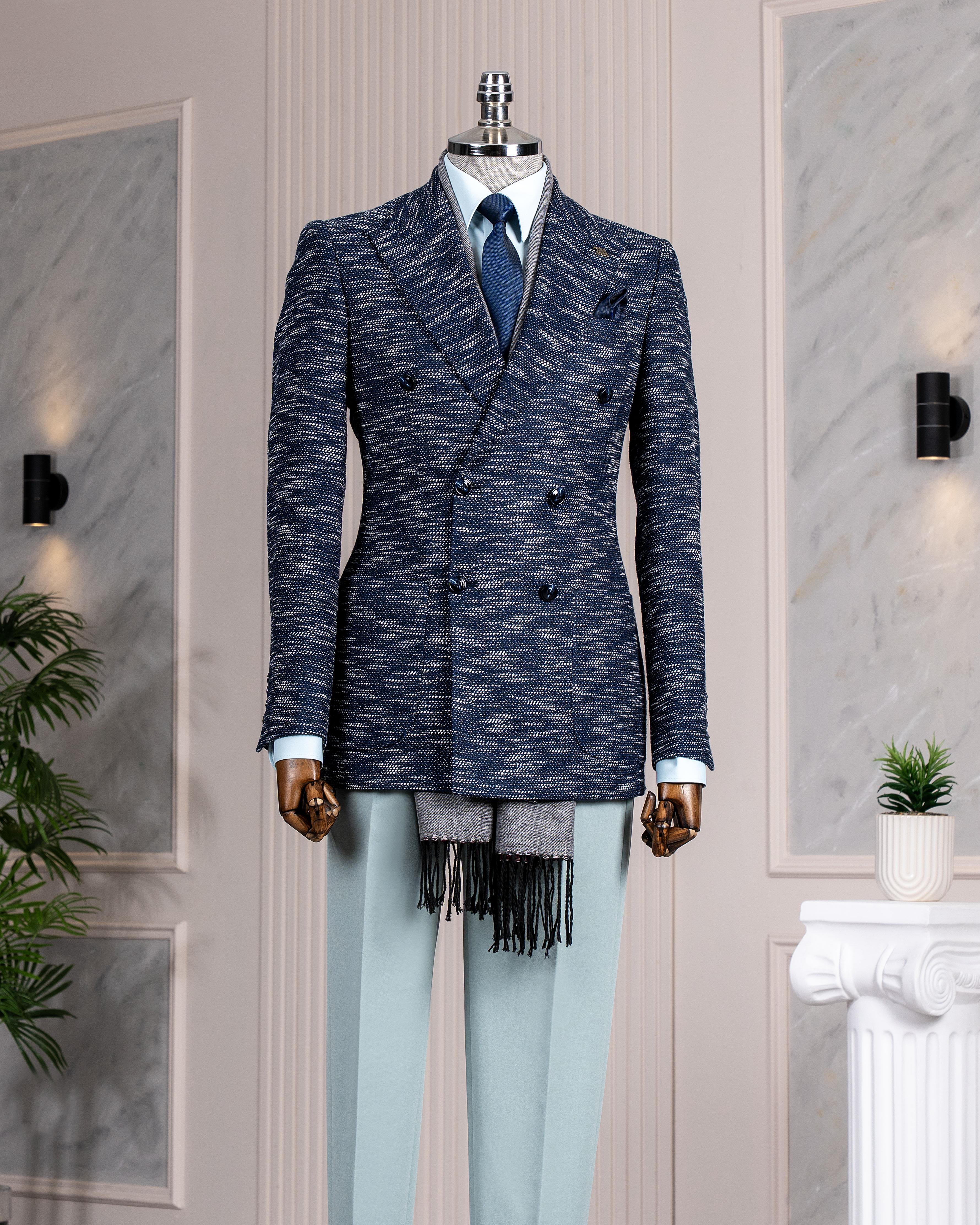 İtalyan stil slim fit kruvaze erkek ceket lacivert T10961