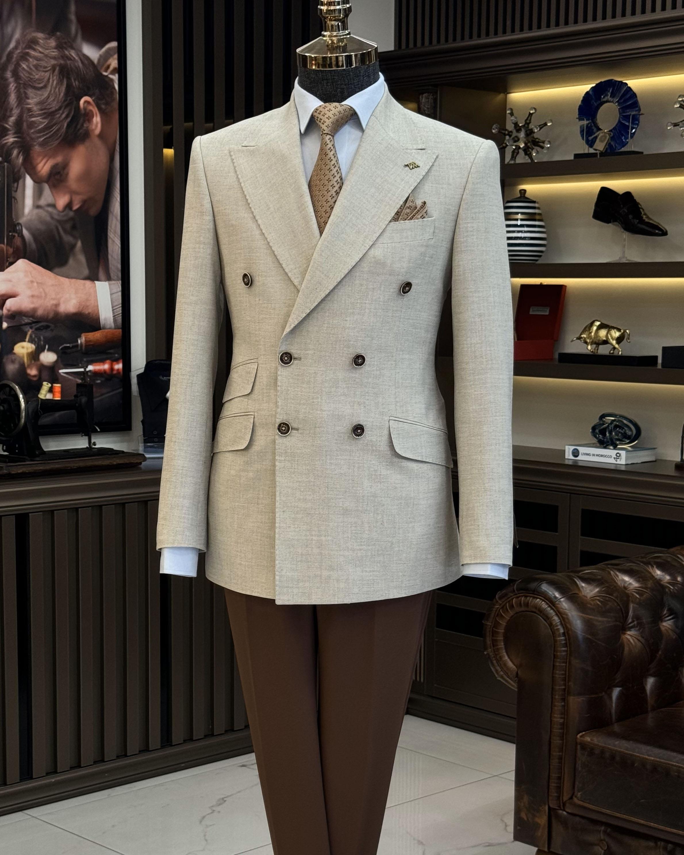 İtalyan stil slim fit kruvaze erkek ceket kahverengi T12239